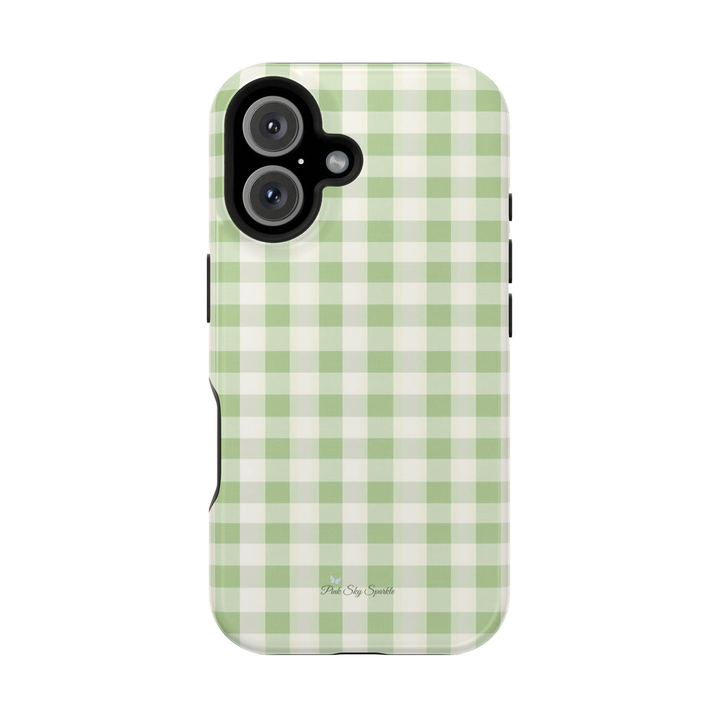 Pastel Picnic Green Gingham Magnetic iPhone Case