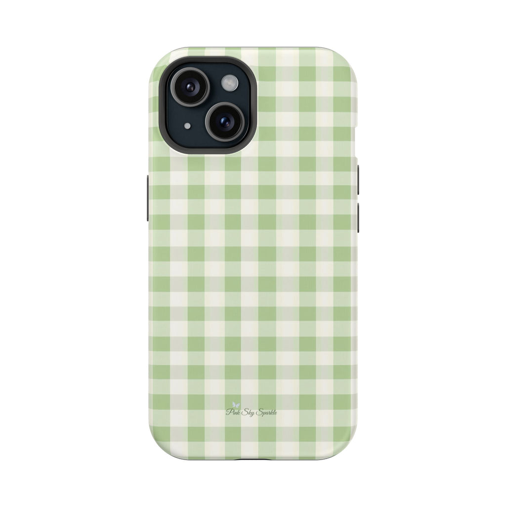 Pastel Picnic Green Gingham Magnetic iPhone Case