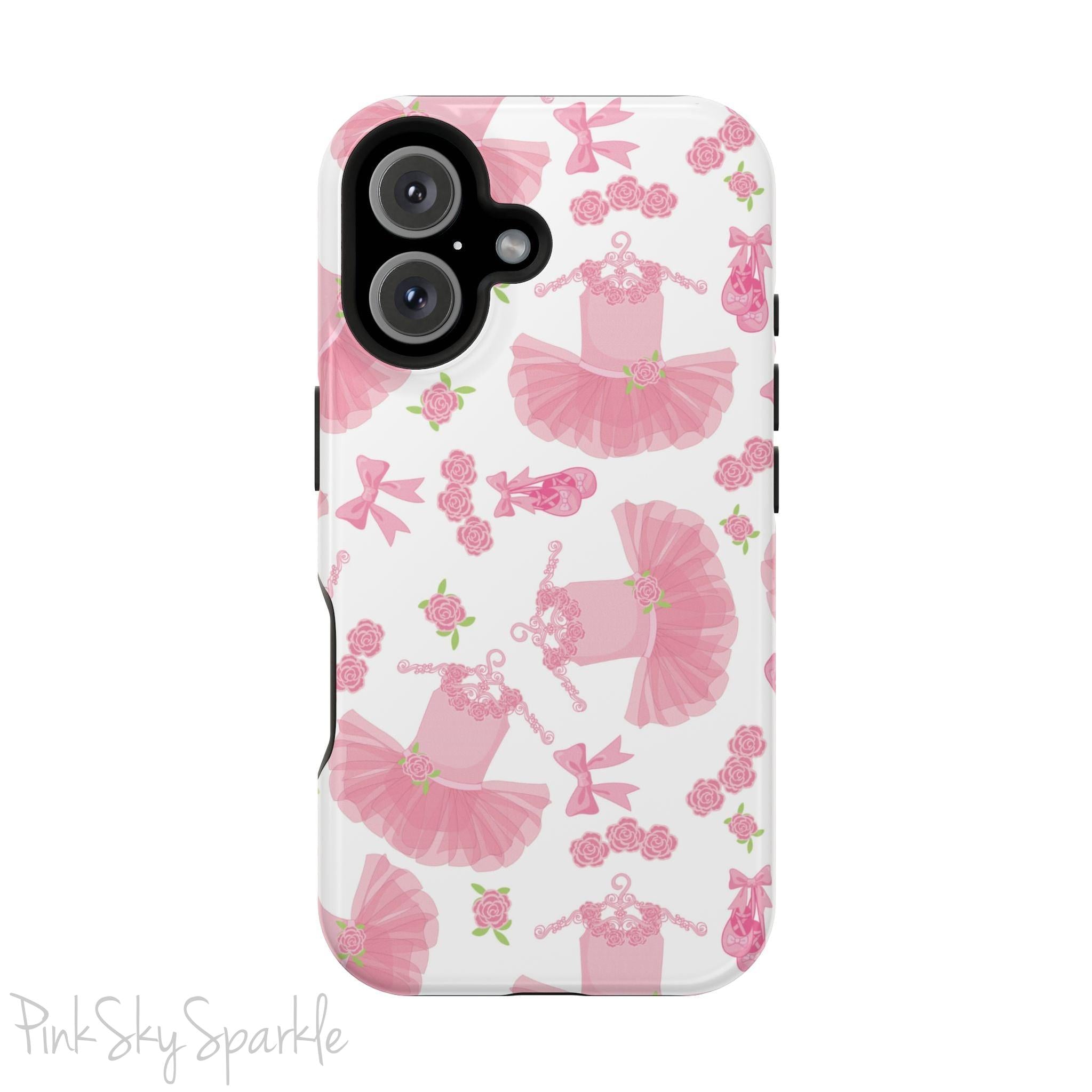 Grace and charm come together with the Petit Pirouette Magnetic iPhone Case. Featuring delicate pink tutus and elegant pink bows in, this case is perfect for dance lovers and those who adore coquette aesthetics. Stylish, durable, and compatible with iPhone models 13, 14, 15, and 16.