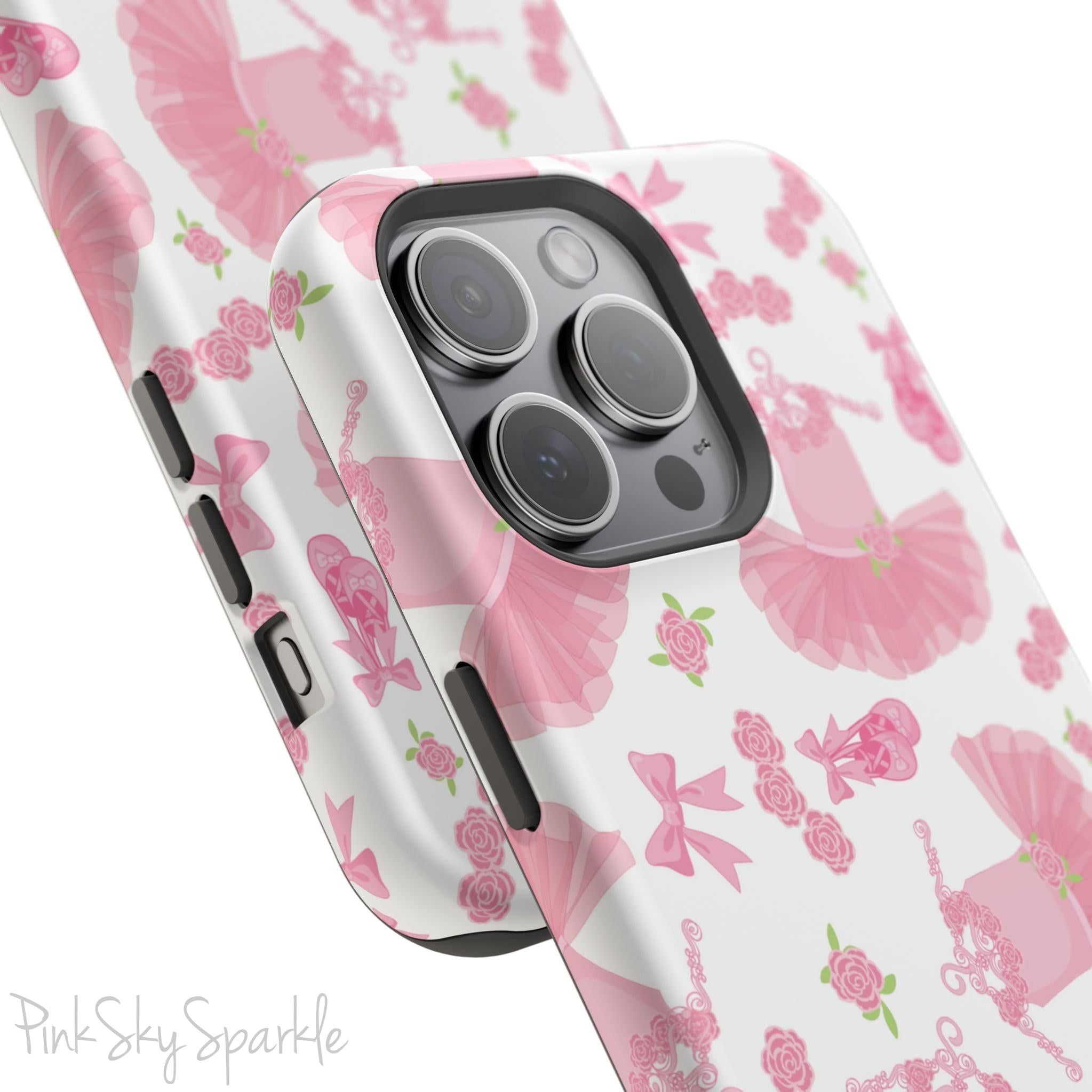 Grace and charm come together with the Petit Pirouette Magnetic iPhone Case. Featuring delicate pink tutus and elegant pink bows in, this case is perfect for dance lovers and those who adore coquette aesthetics. Stylish, durable, and compatible with iPhone models 13, 14, 15, and 16.