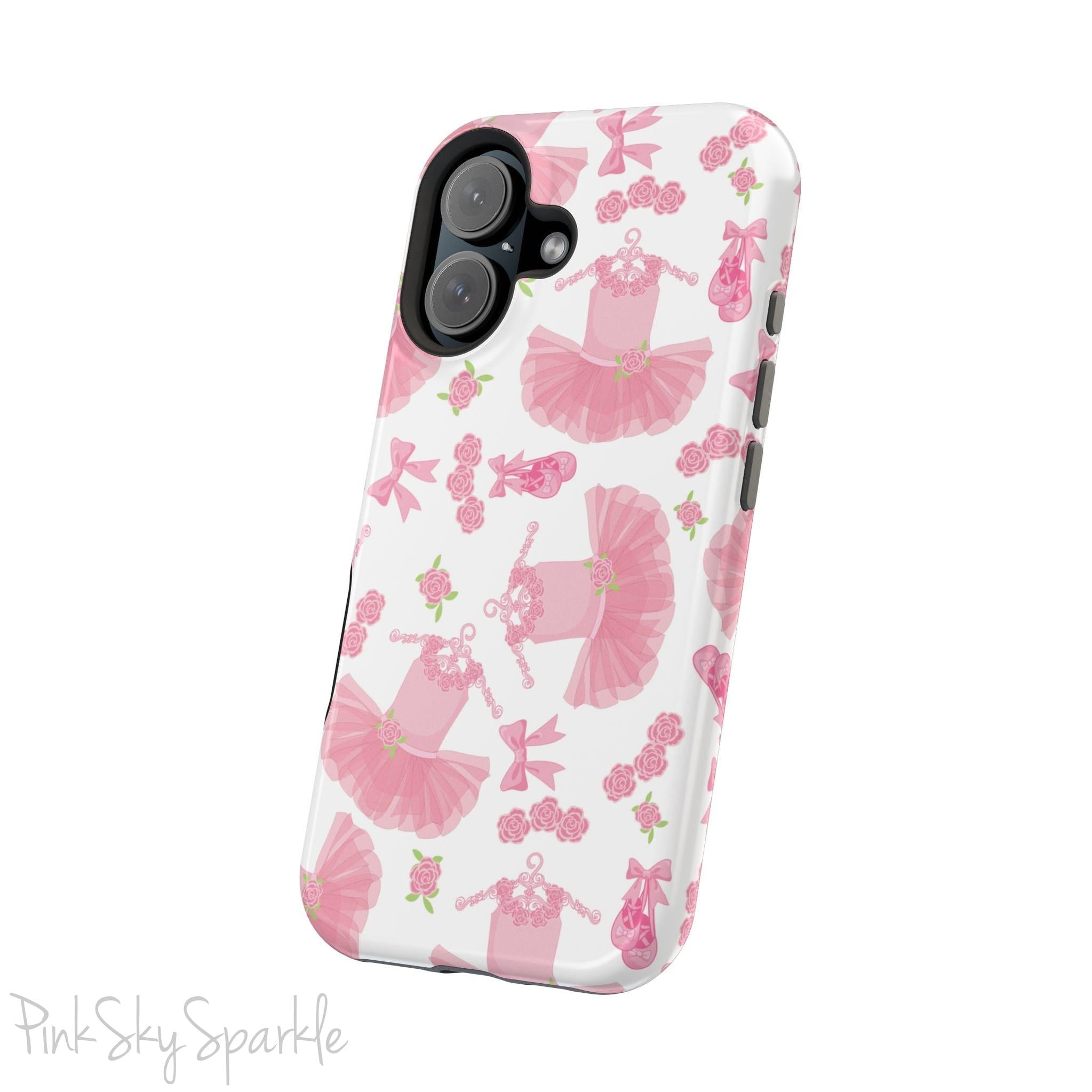 Grace and charm come together with the Petit Pirouette Magnetic iPhone Case. Featuring delicate pink tutus and elegant pink bows in, this case is perfect for dance lovers and those who adore coquette aesthetics. Stylish, durable, and compatible with iPhone models 13, 14, 15, and 16.