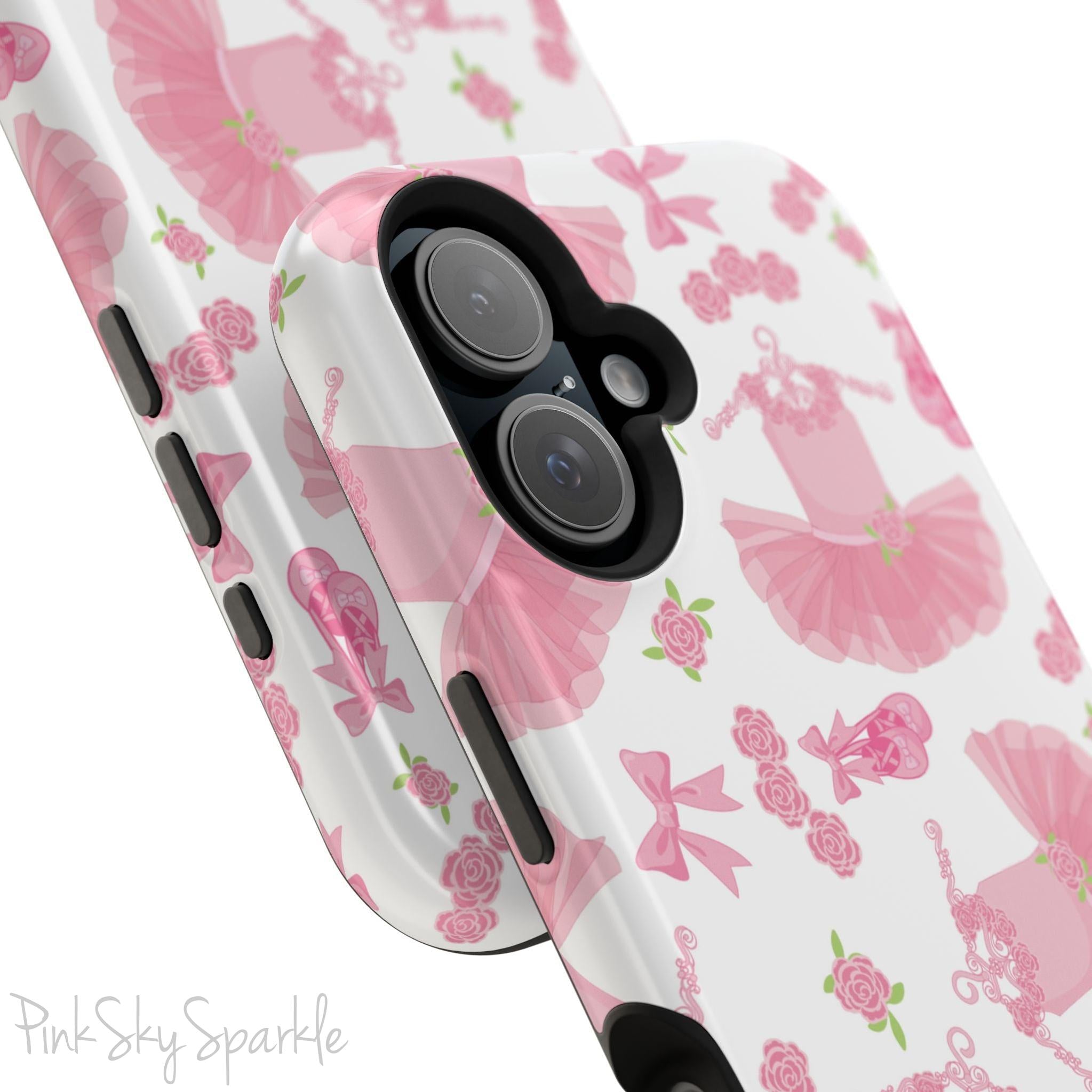 Grace and charm come together with the Petit Pirouette Magnetic iPhone Case. Featuring delicate pink tutus and elegant pink bows in, this case is perfect for dance lovers and those who adore coquette aesthetics. Stylish, durable, and compatible with iPhone models 13, 14, 15, and 16.