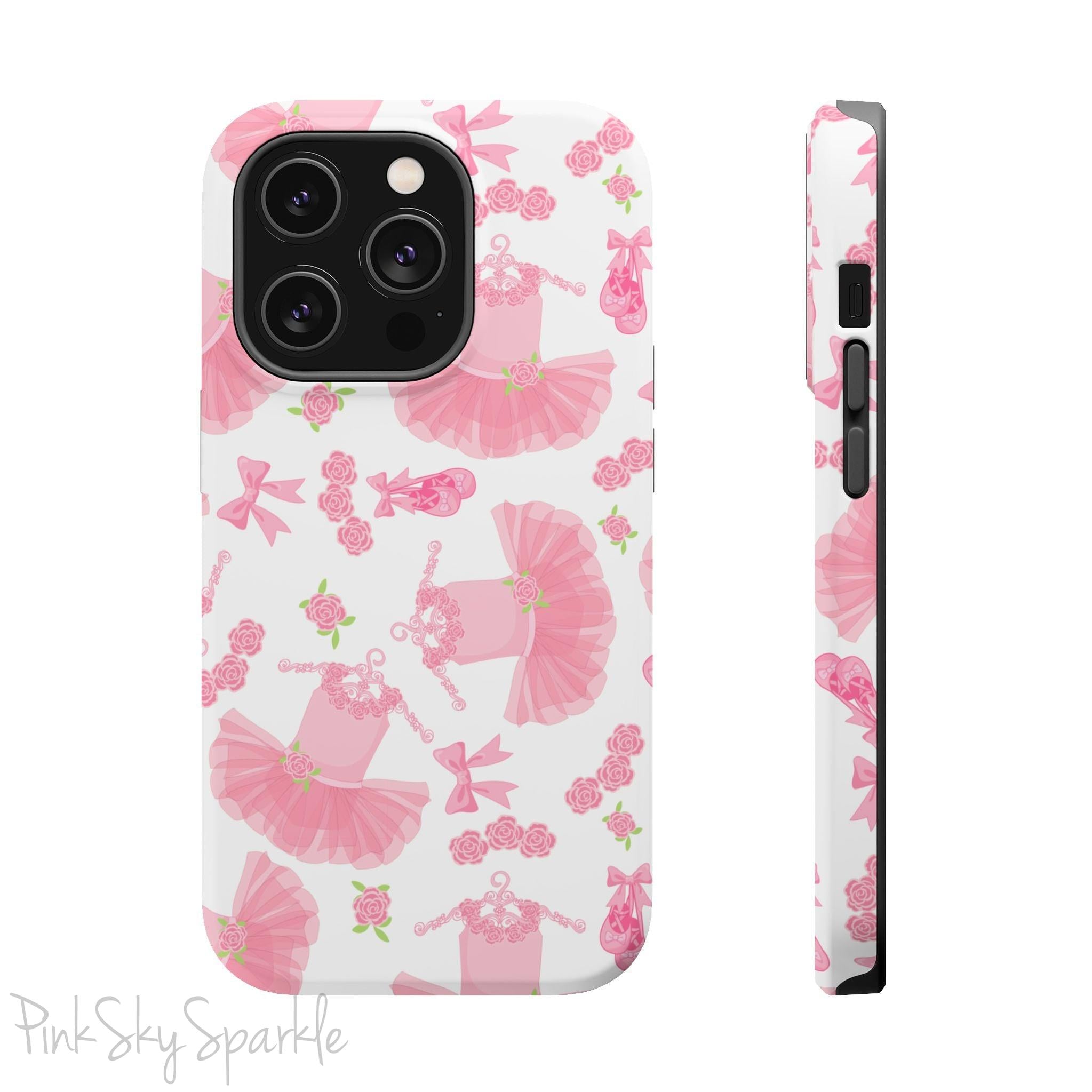 Grace and charm come together with the Petit Pirouette Magnetic iPhone Case. Featuring delicate pink tutus and elegant pink bows in, this case is perfect for dance lovers and those who adore coquette aesthetics. Stylish, durable, and compatible with iPhone models 13, 14, 15, and 16.