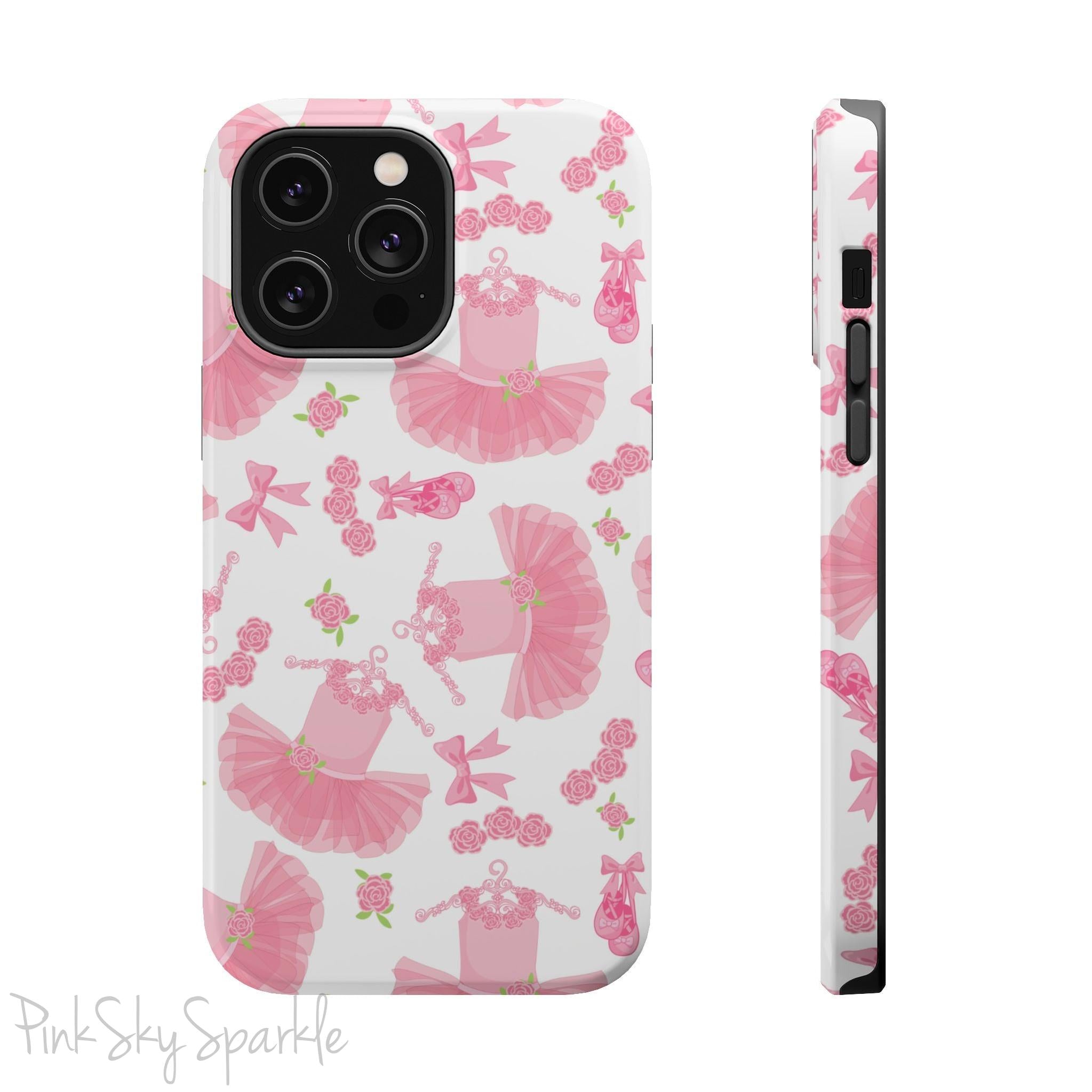 Grace and charm come together with the Petit Pirouette Magnetic iPhone Case. Featuring delicate pink tutus and elegant pink bows in, this case is perfect for dance lovers and those who adore coquette aesthetics. Stylish, durable, and compatible with iPhone models 13, 14, 15, and 16.