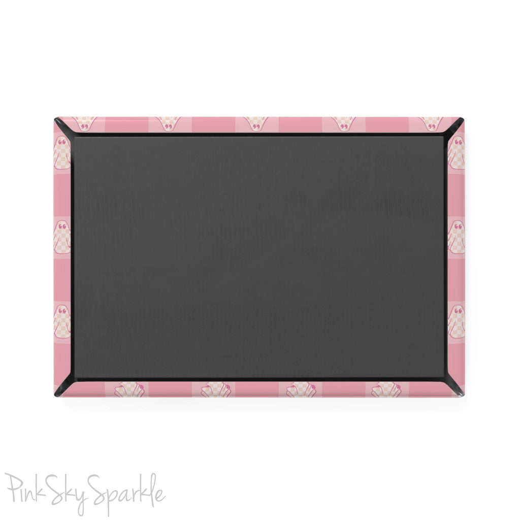 Pink Checkered Ghost Rectangle Button Magnet