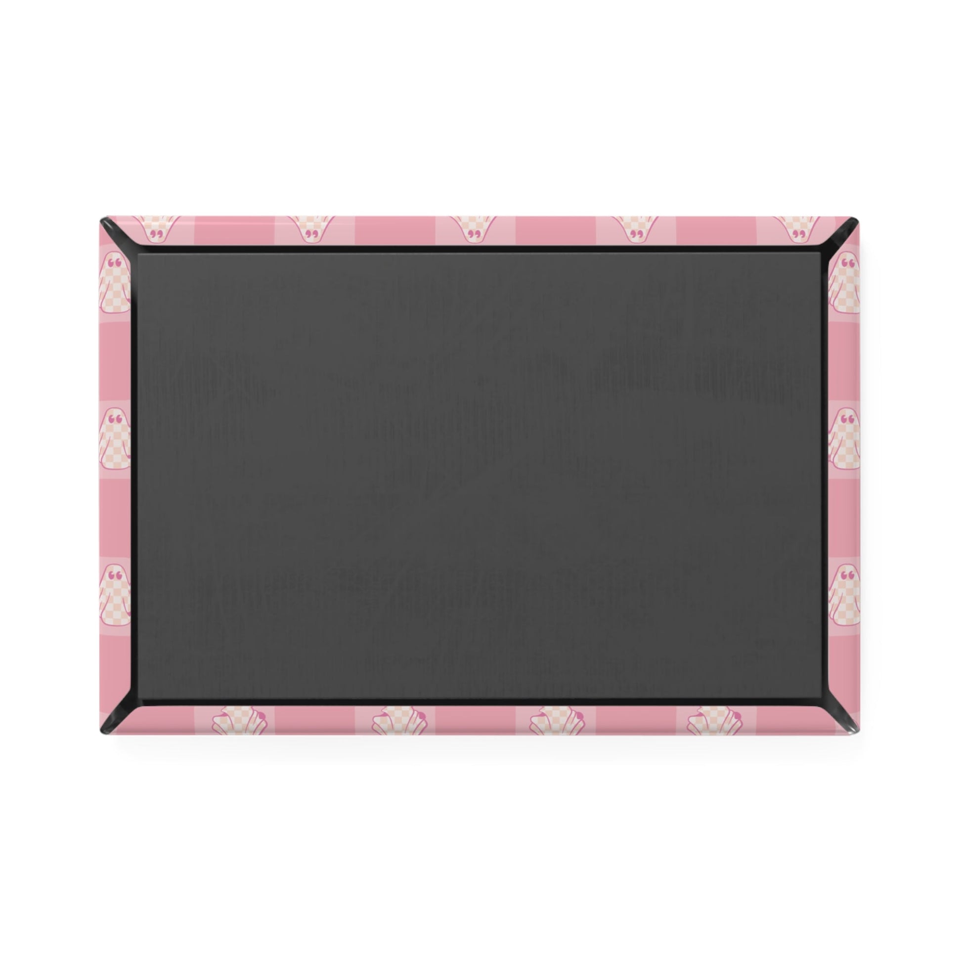 Pink Checkered Ghost Rectangle Button Magnet