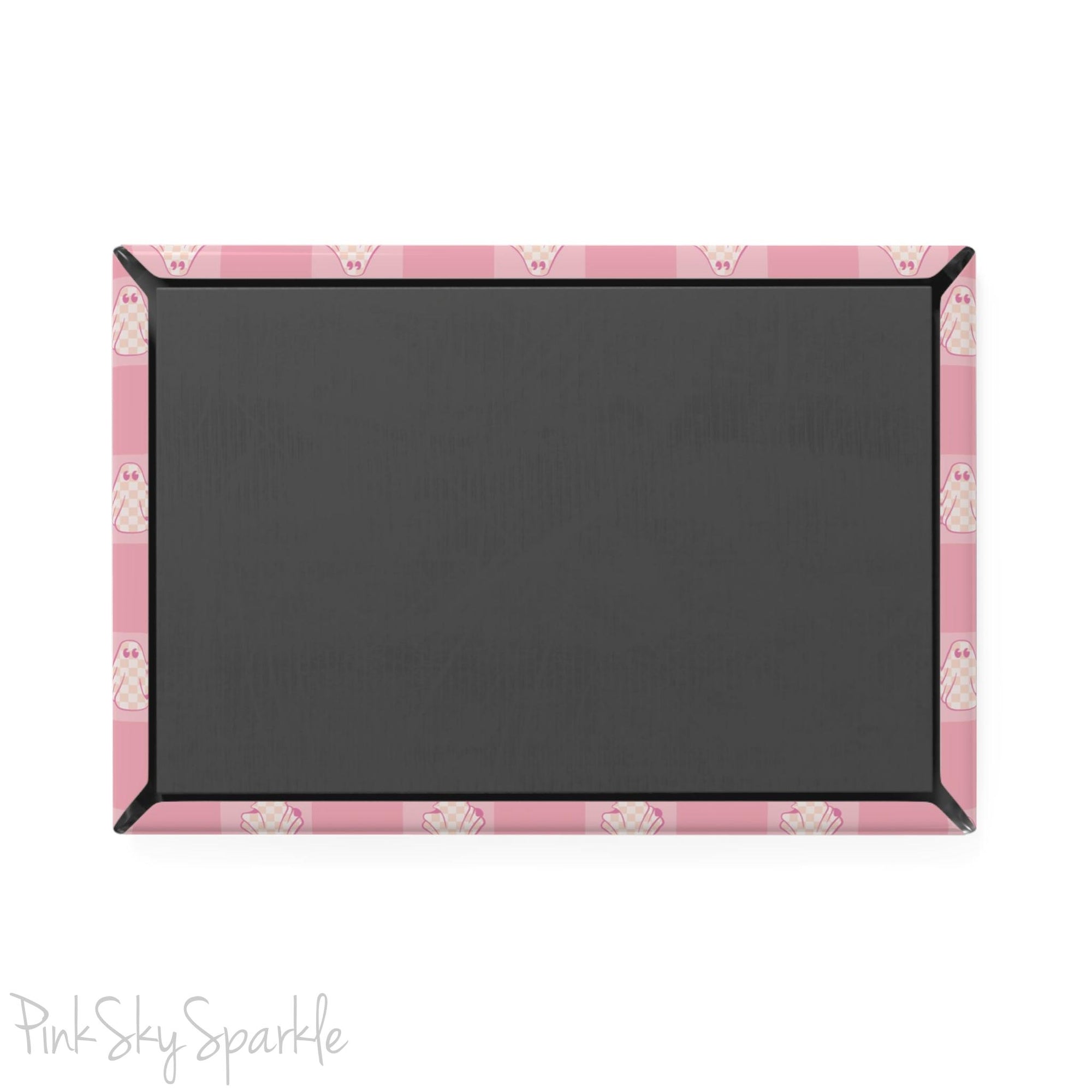 Pink Checkered Ghost Rectangle Button Magnet