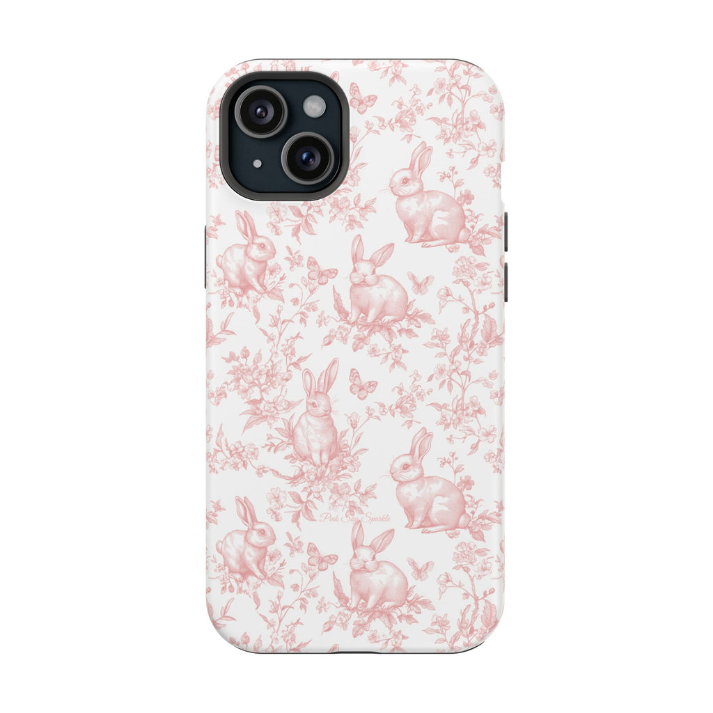 Pink French Toile Floral Rabbit Magnetic iPhone Case