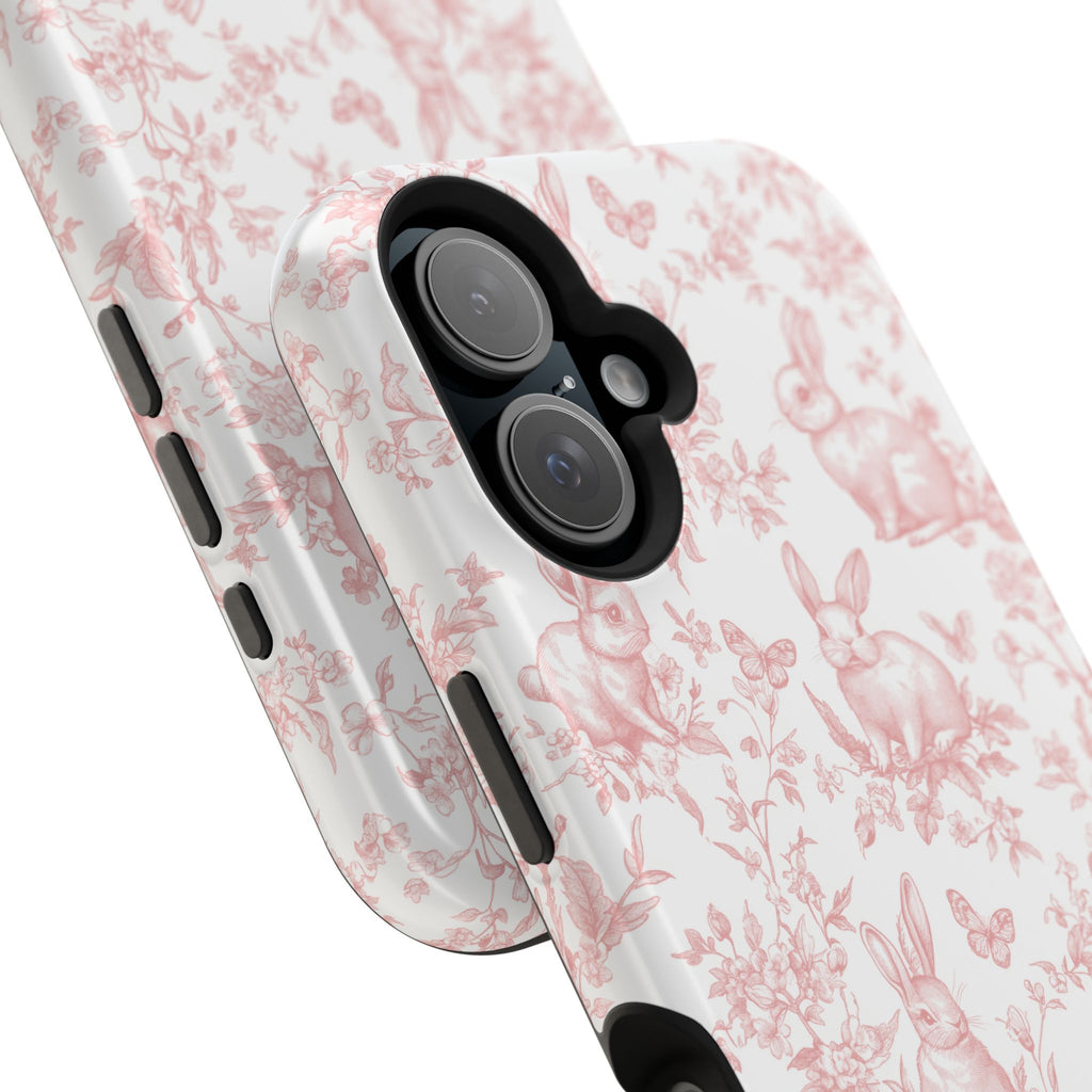 Pink French Toile Floral Rabbit Magnetic iPhone Case