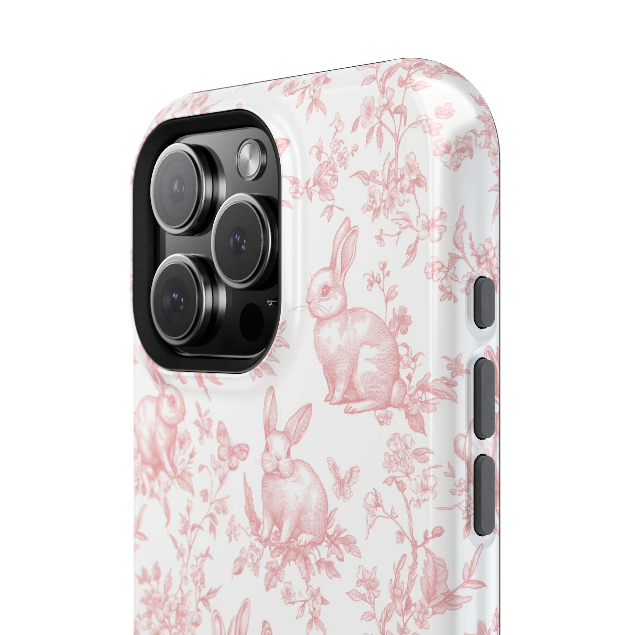 Pink French Toile Floral Rabbit Magnetic iPhone Case