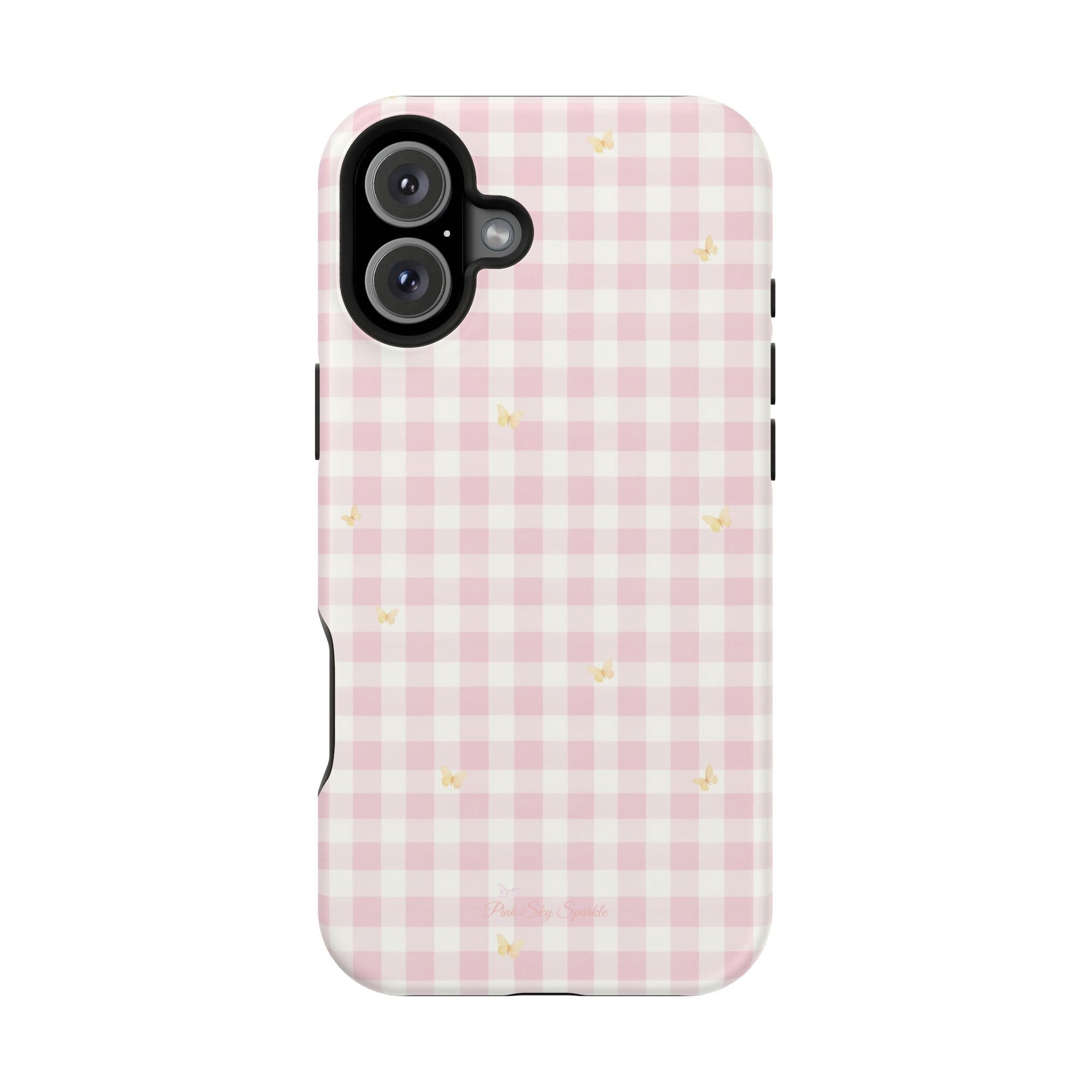 Pink Gingham & Butterflies Magnetic iPhone Case