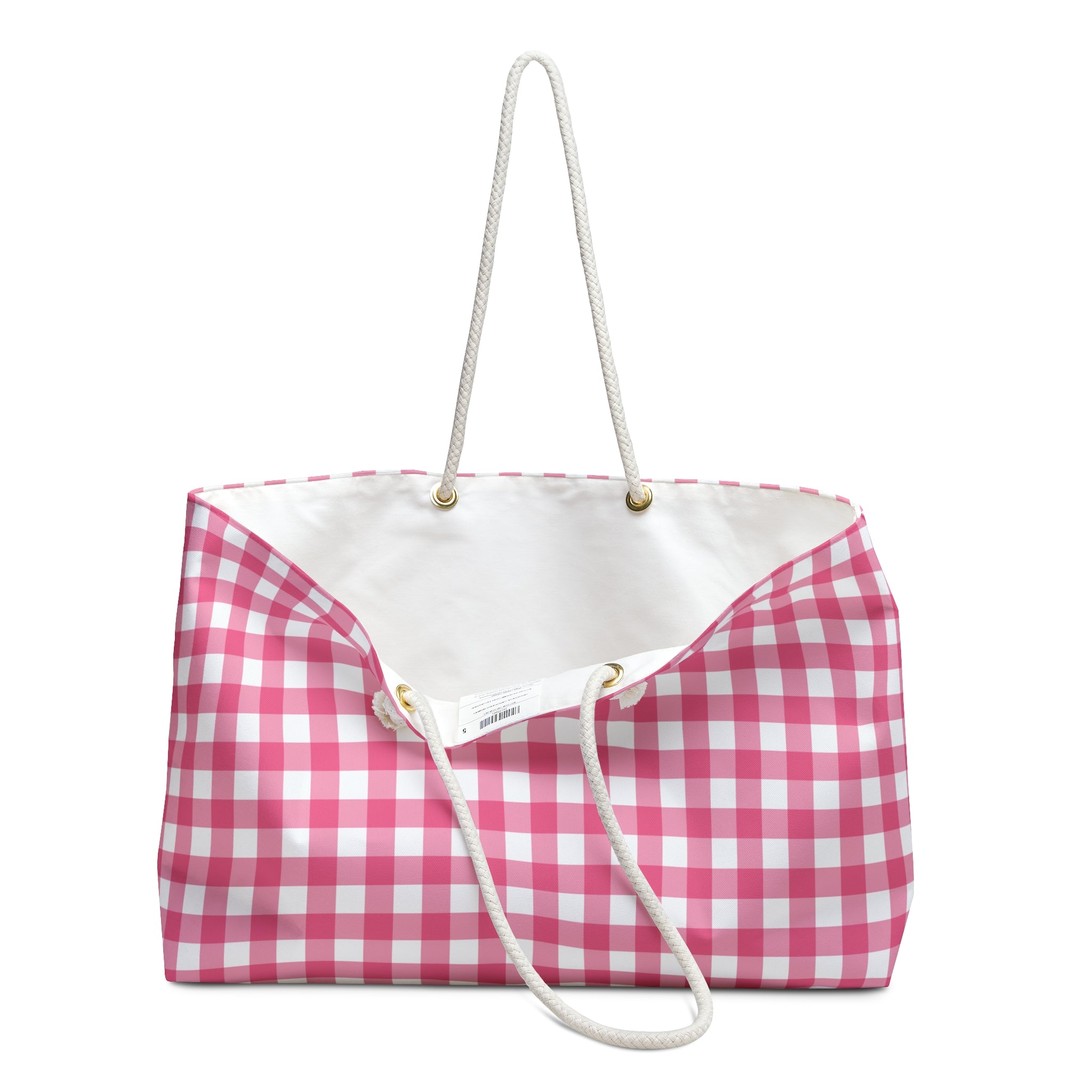 Pink Gingham Weekender Tote Bag