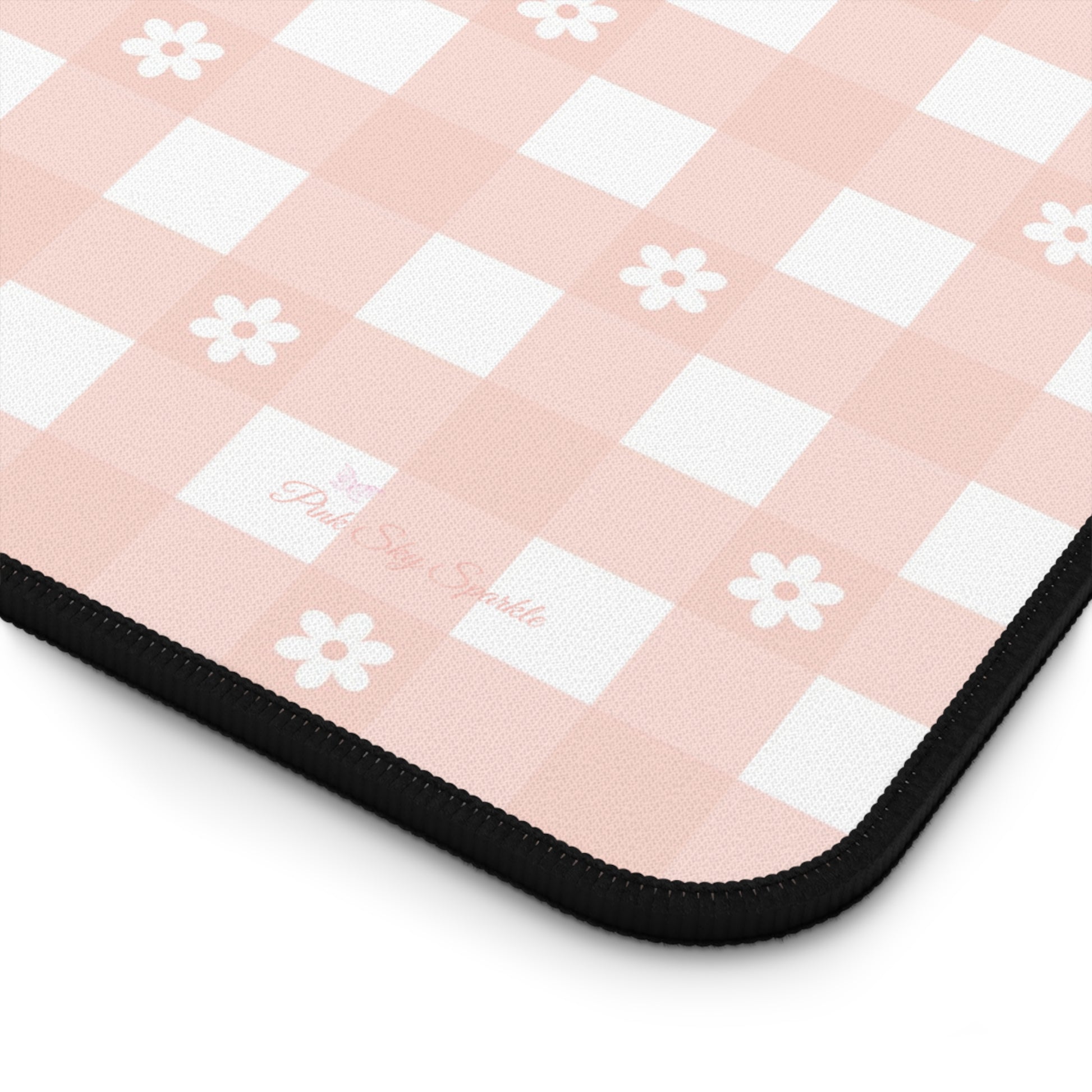 Pink Gingham and Daisy Desk Mat