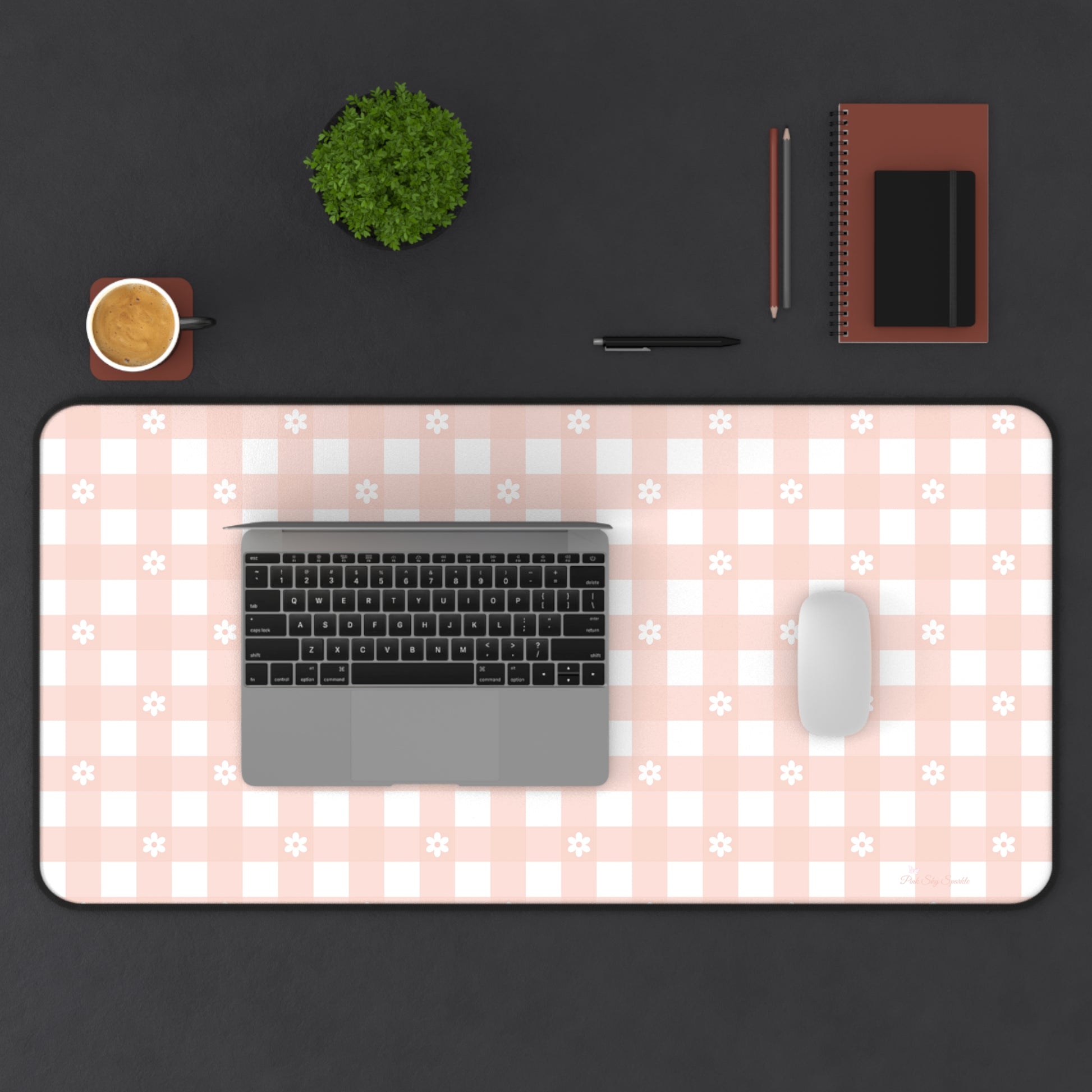 Pink Gingham and Daisy Desk Mat