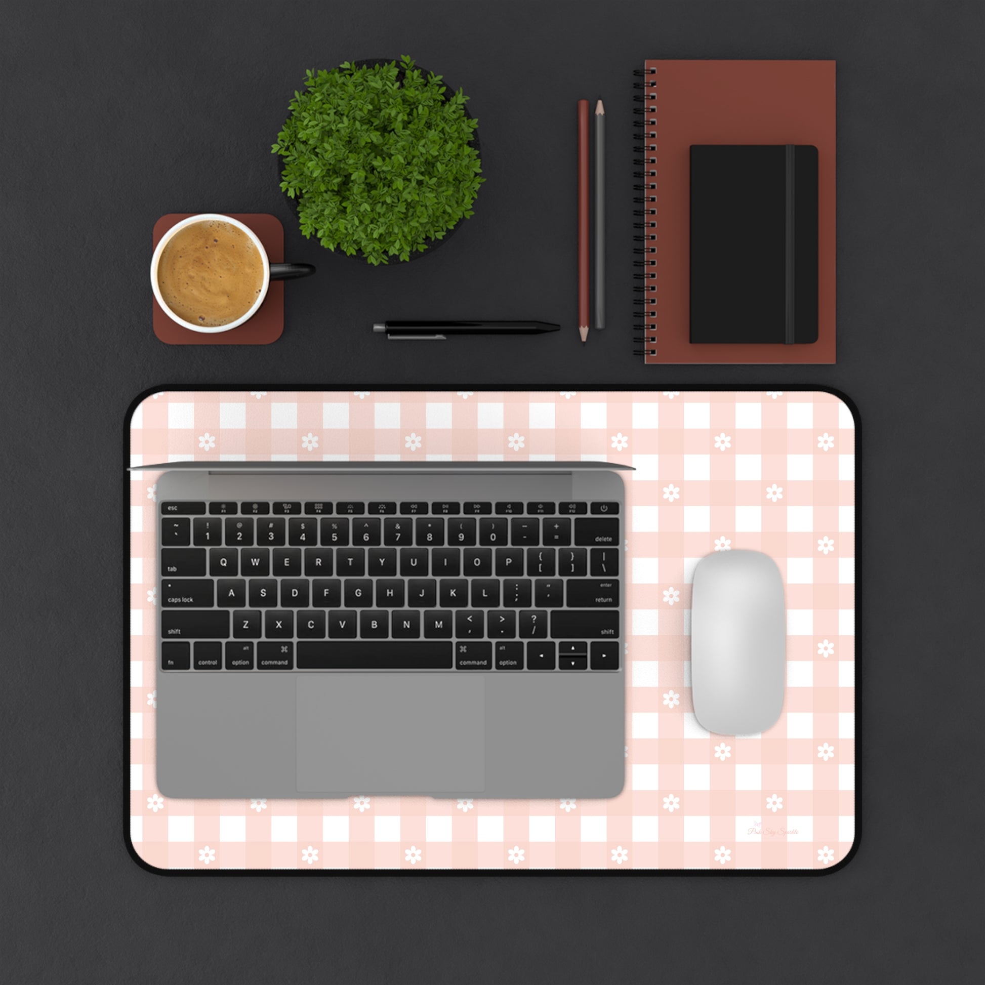 Pink Gingham and Daisy Desk Mat