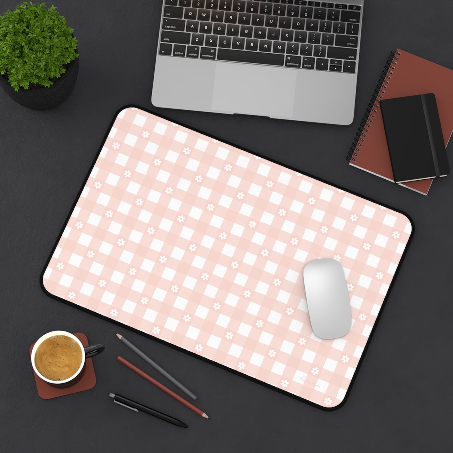 Pink Gingham and Daisy Desk Mat