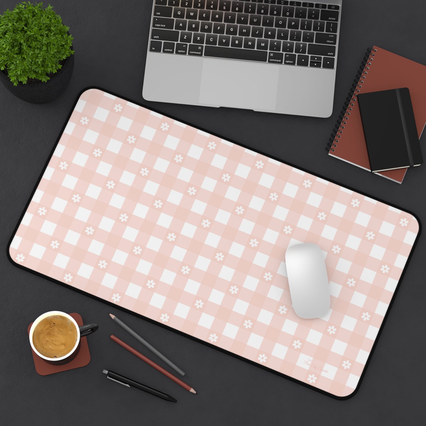 Pink Gingham and Daisy Desk Mat