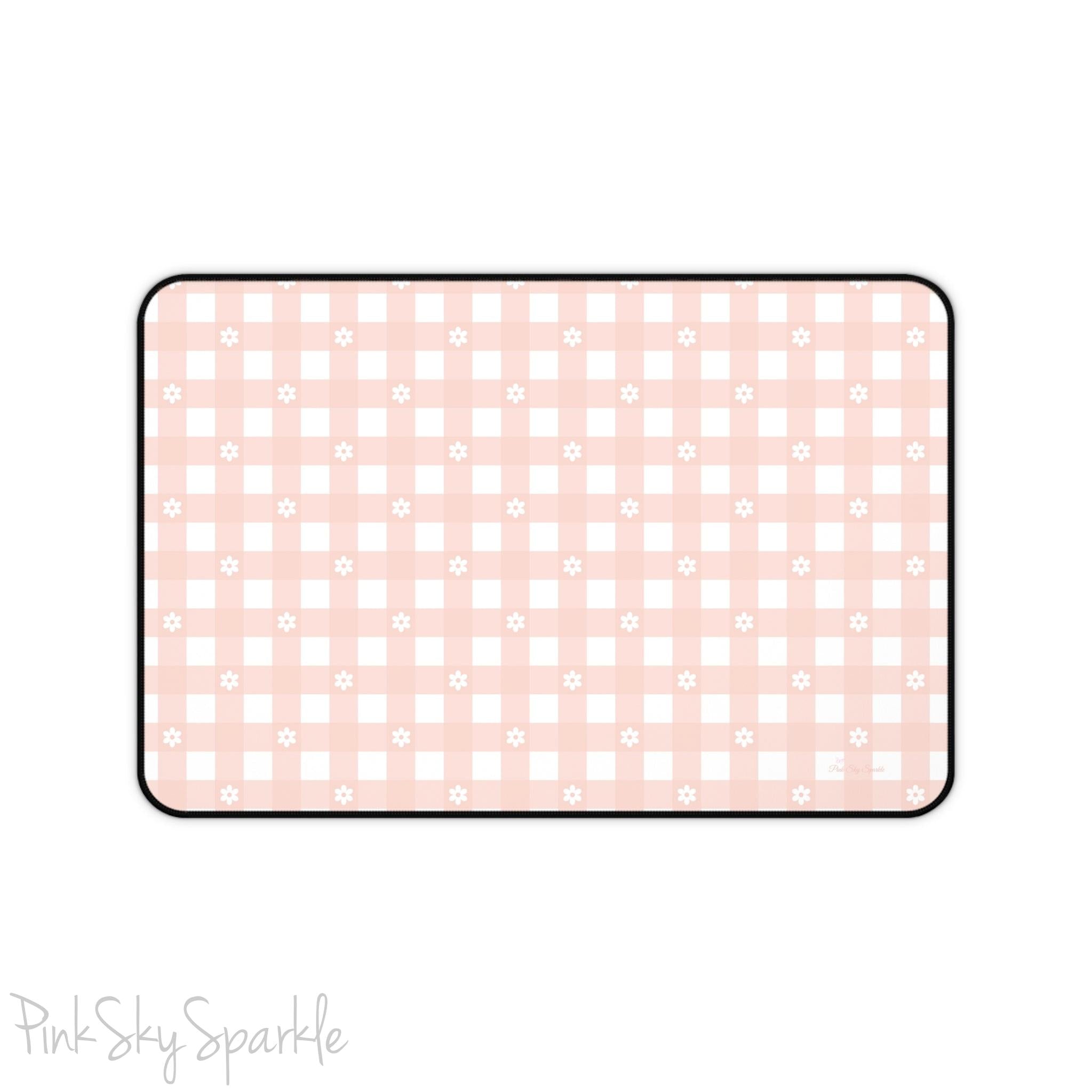 Pink Gingham and Daisy Desk Mat