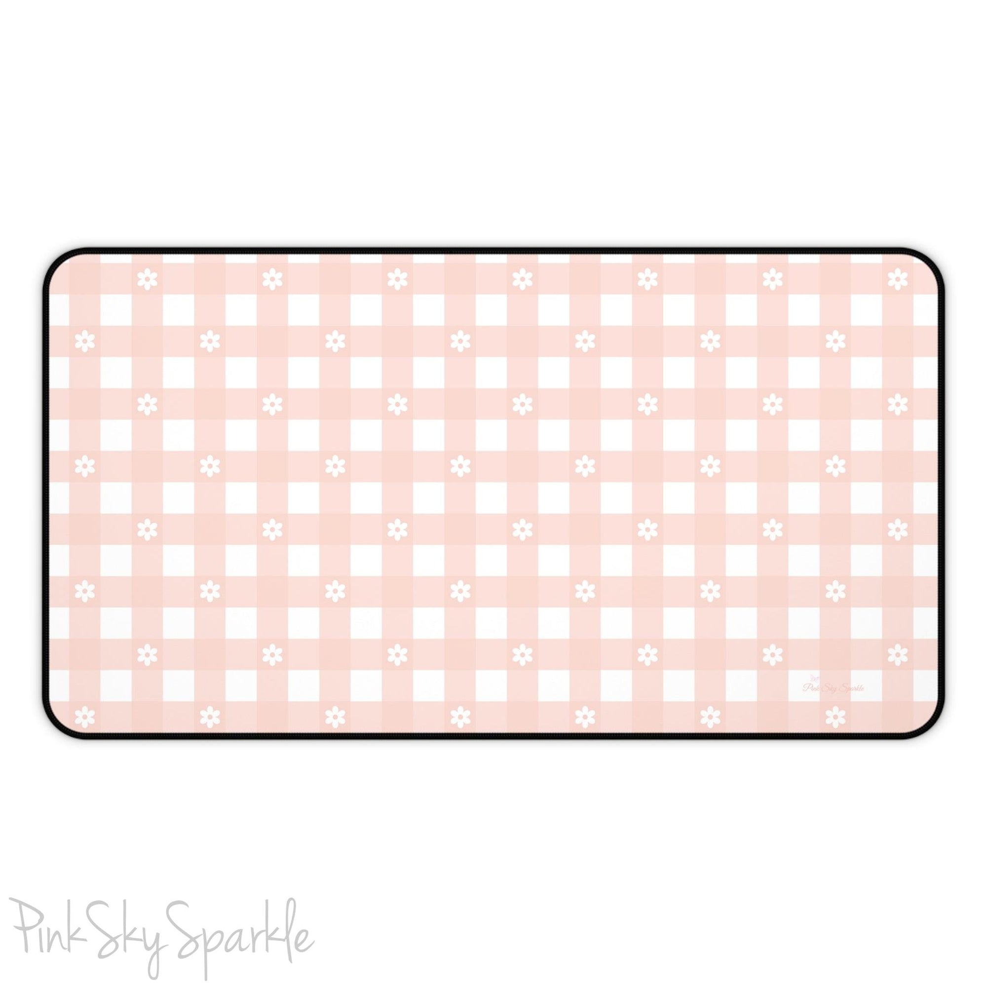 Pink Gingham and Daisy Desk Mat