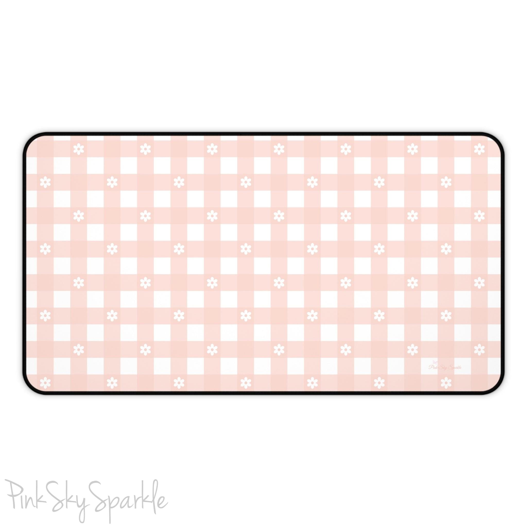 Pink Gingham and Daisy Desk Mat