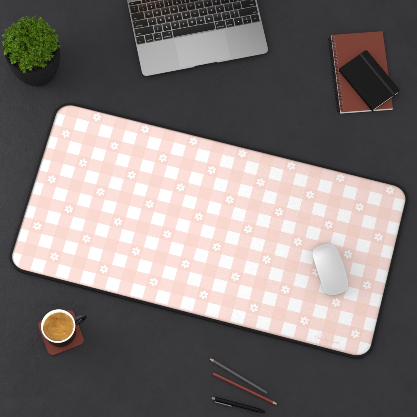 Pink Gingham and Daisy Desk Mat