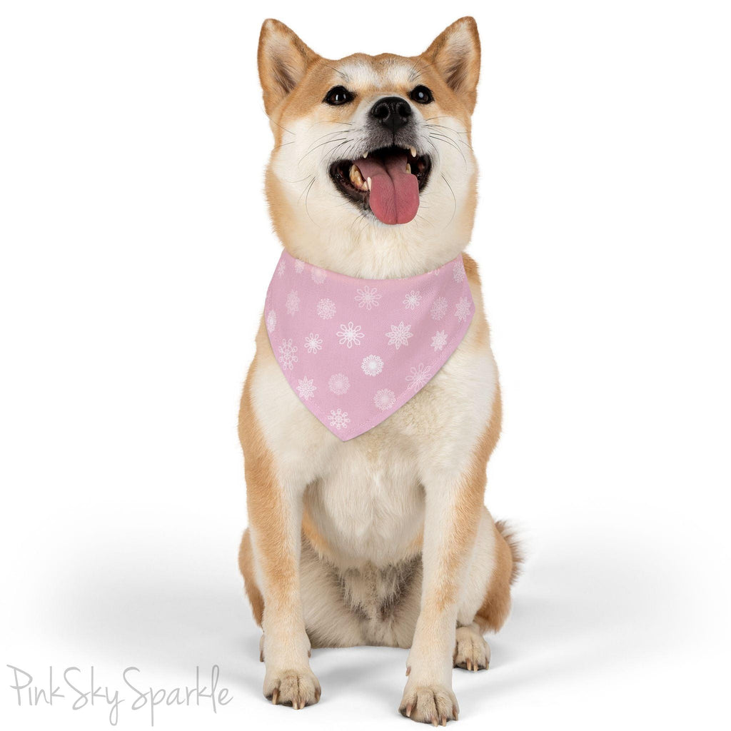 Pink Snowflake Pet Bandana with Adjustable Collar – Winter & Holiday Pet Accessory