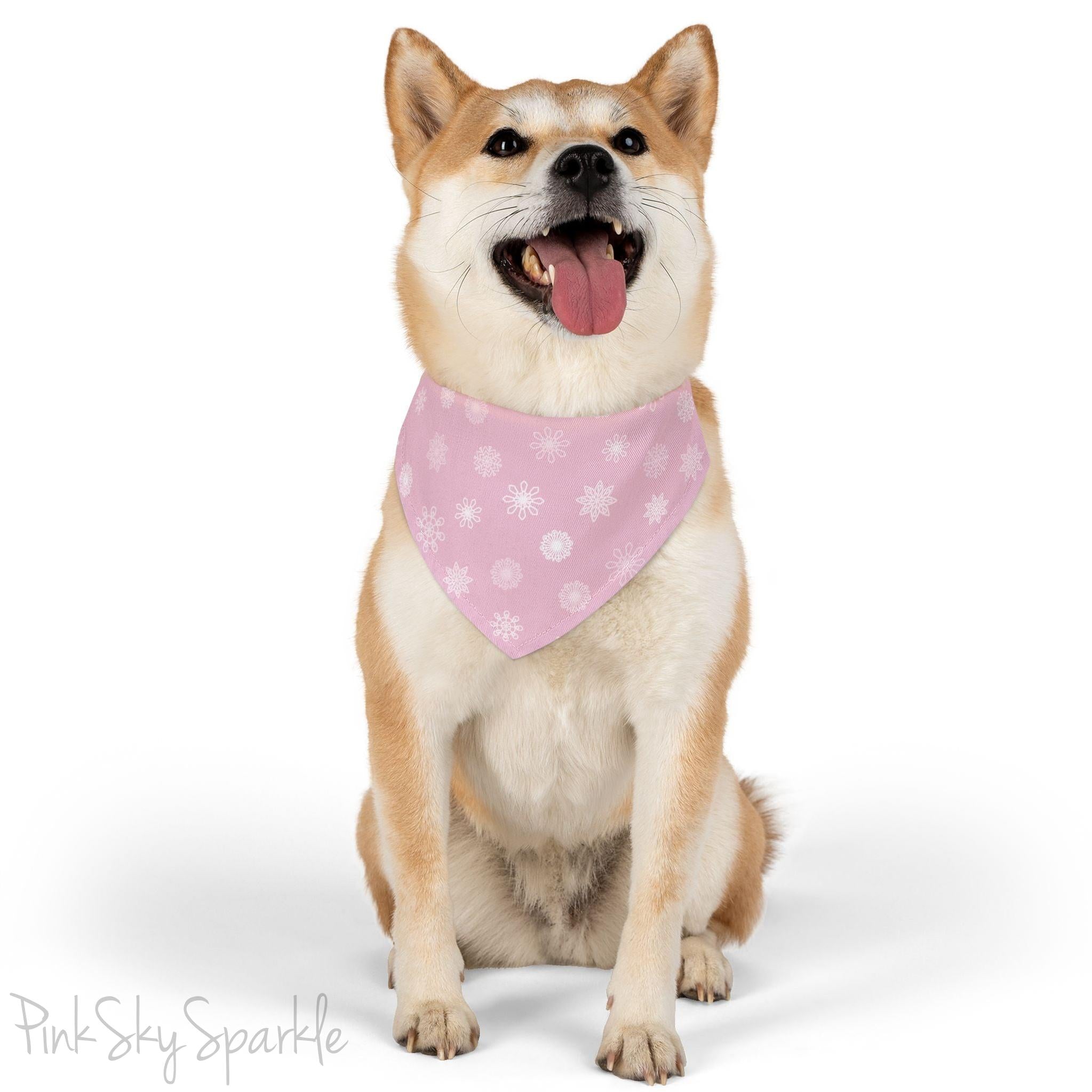 Pink Snowflake Pet Bandana with Adjustable Collar – Winter & Holiday Pet Accessory