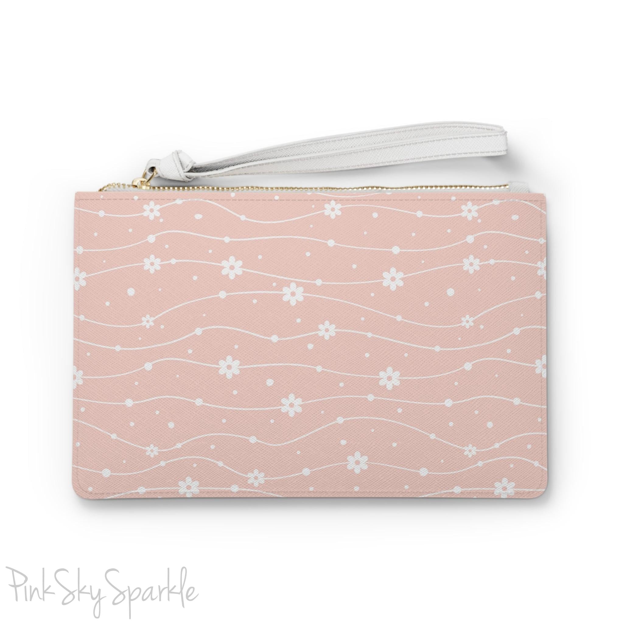 Pink Wavy Daisy Clutch Bag