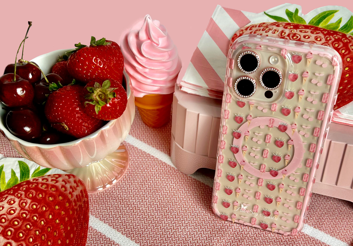 Cherry Berry Swirl Premium Clear MagSafe Case for iPhone 16 Pro Max