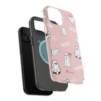 Phone case with ghost pattern on pink background