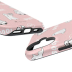 Phone case with ghost design on a pink background