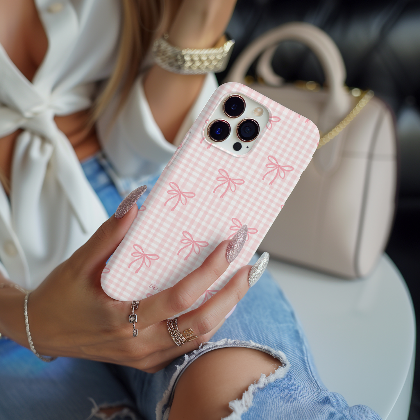 Pink Gingham Coquette Magnetic iPhone Case