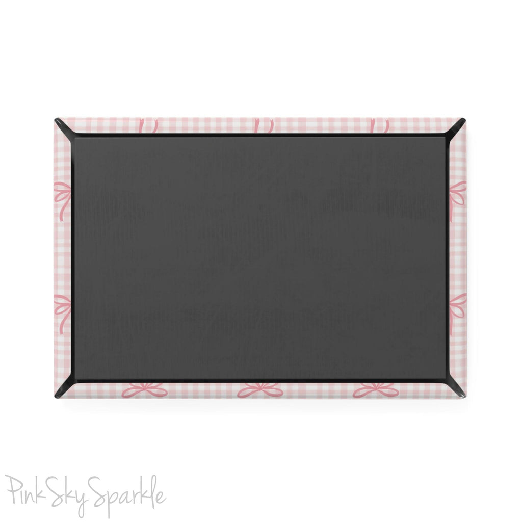 Pink Gingham and Coquette Rectangle Button Magnet - Cute vintage-inspired magnet with pink gingham pattern and delicate coquette accents. Ideal for gifting, fridge decor, and adding a charming touch to any space.