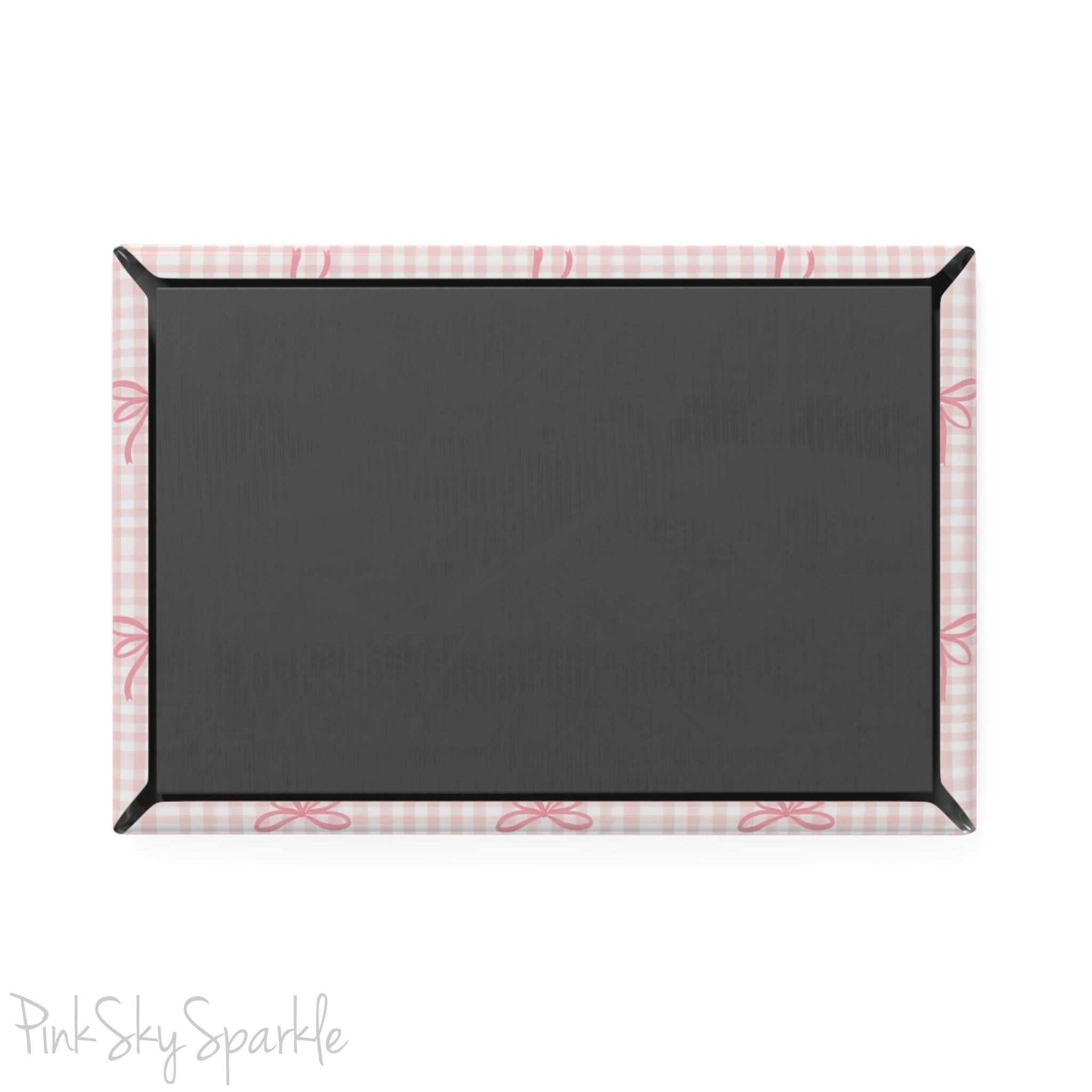 Pink Gingham and Coquette Rectangle Button Magnet - Cute vintage-inspired magnet with pink gingham pattern and delicate coquette accents. Ideal for gifting, fridge decor, and adding a charming touch to any space.