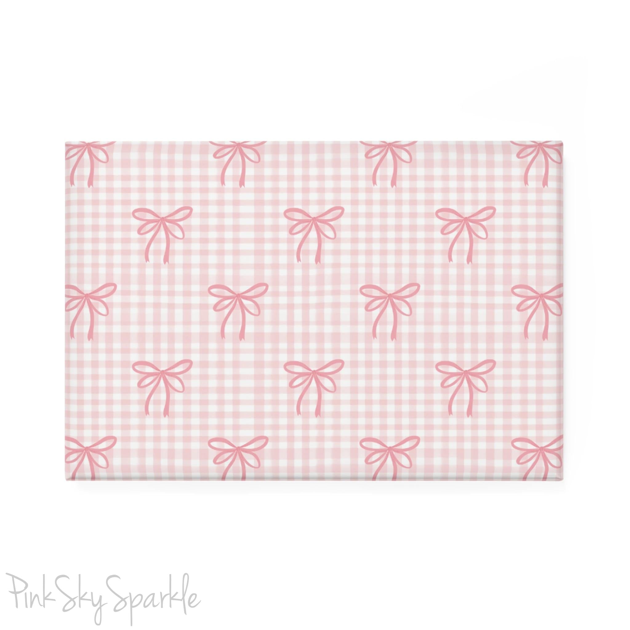 Pink Gingham and Coquette Rectangle Button Magnet - Cute vintage-inspired magnet with pink gingham pattern and delicate coquette accents. Ideal for gifting, fridge decor, and adding a charming touch to any space.
