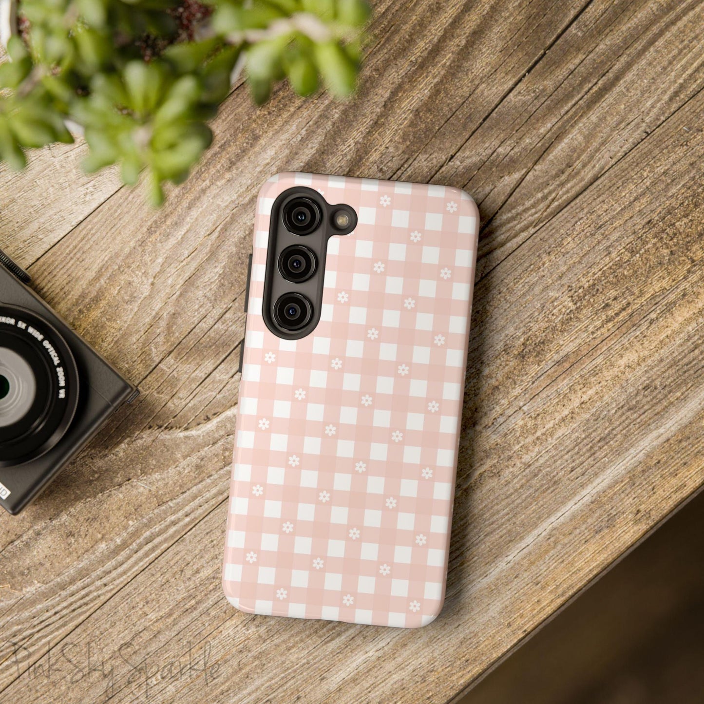 Pink Gingham and Daisy Samsung Galaxy Phone Case