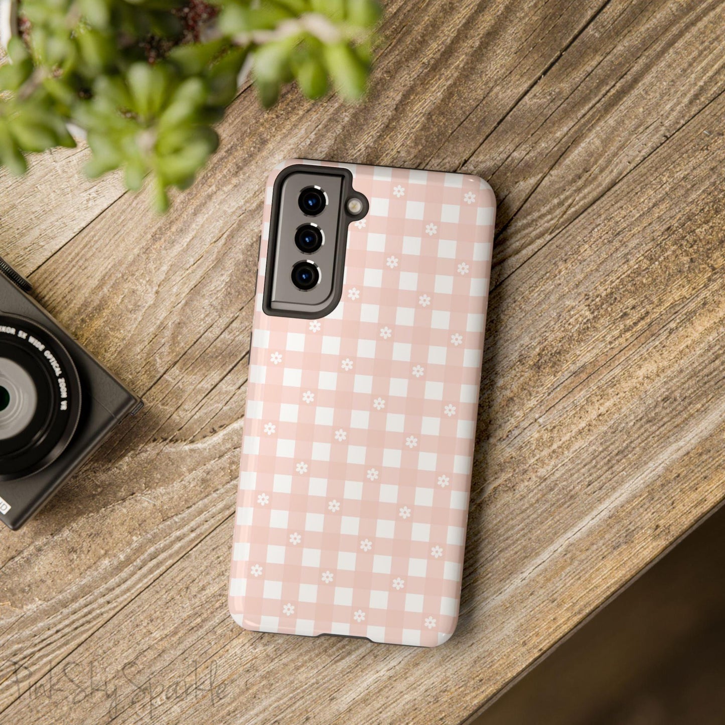 Pink Gingham and Daisy Samsung Galaxy Phone Case
