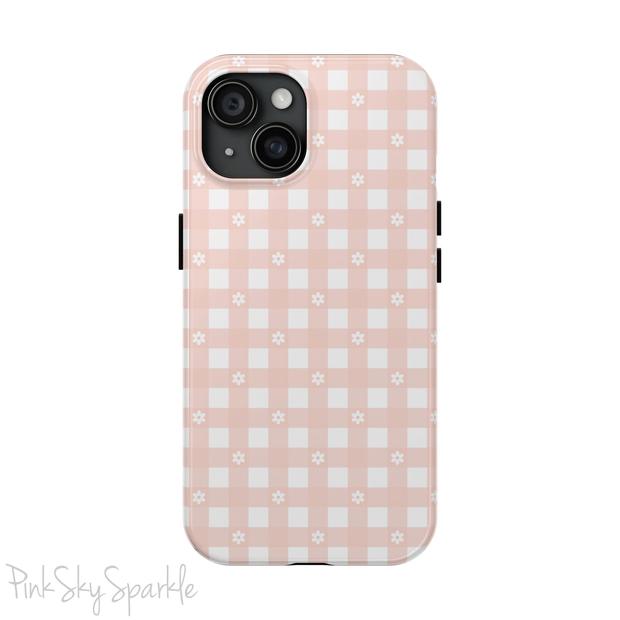 Pink Gingham and Daisy Tough iPhone Case