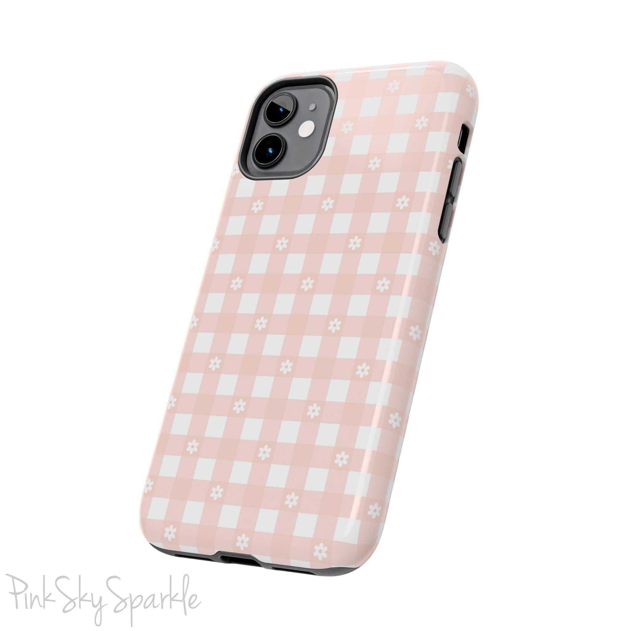 Pink Gingham and Daisy Tough iPhone Case