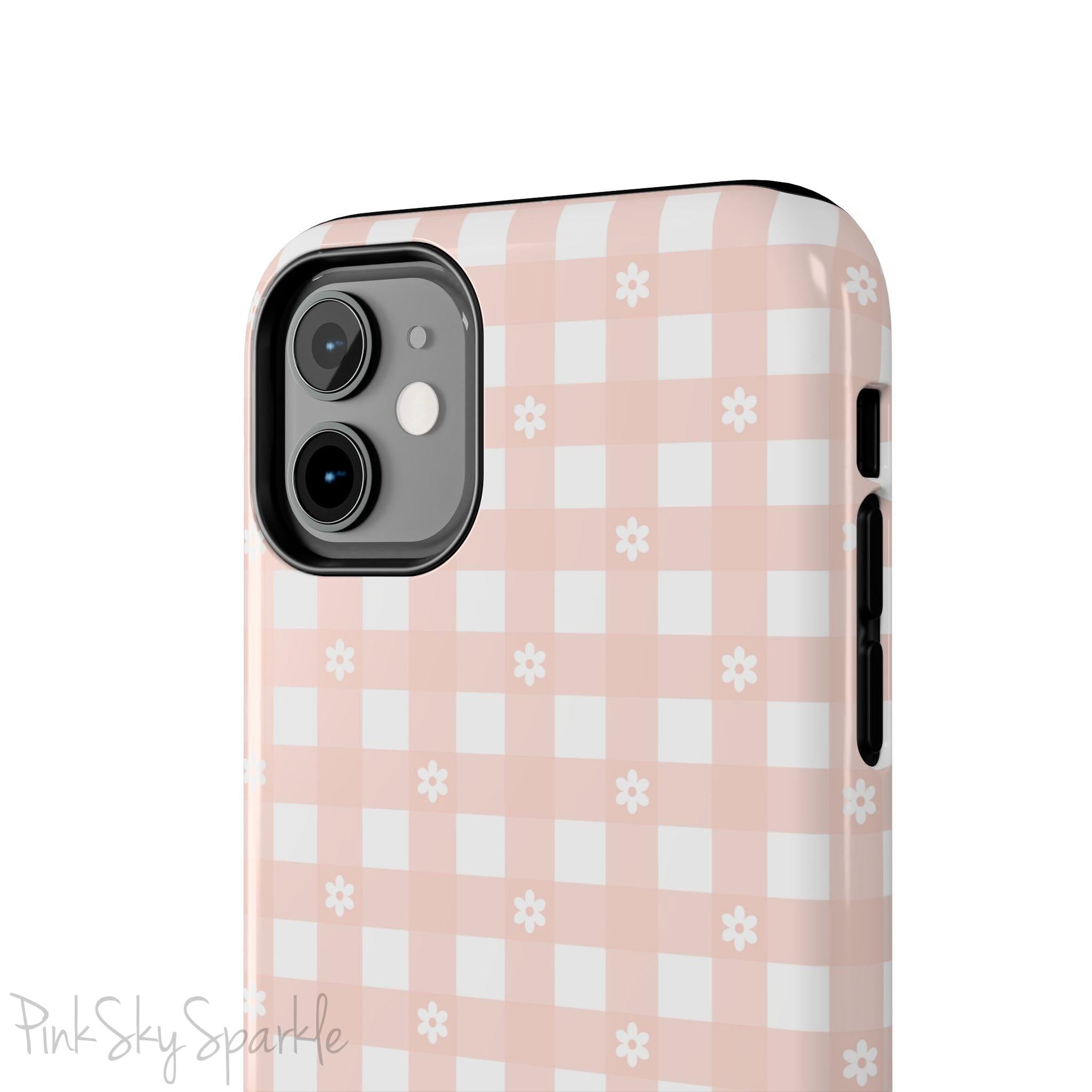 Pink Gingham and Daisy Tough iPhone Case