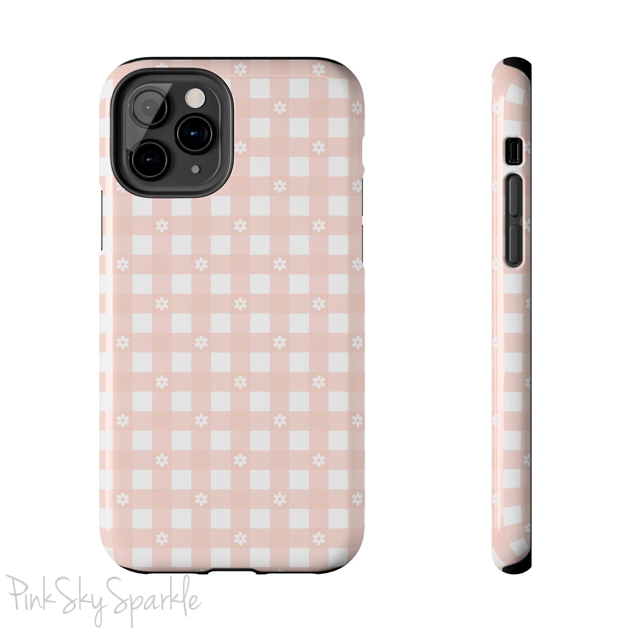 Pink Gingham and Daisy Tough iPhone Case