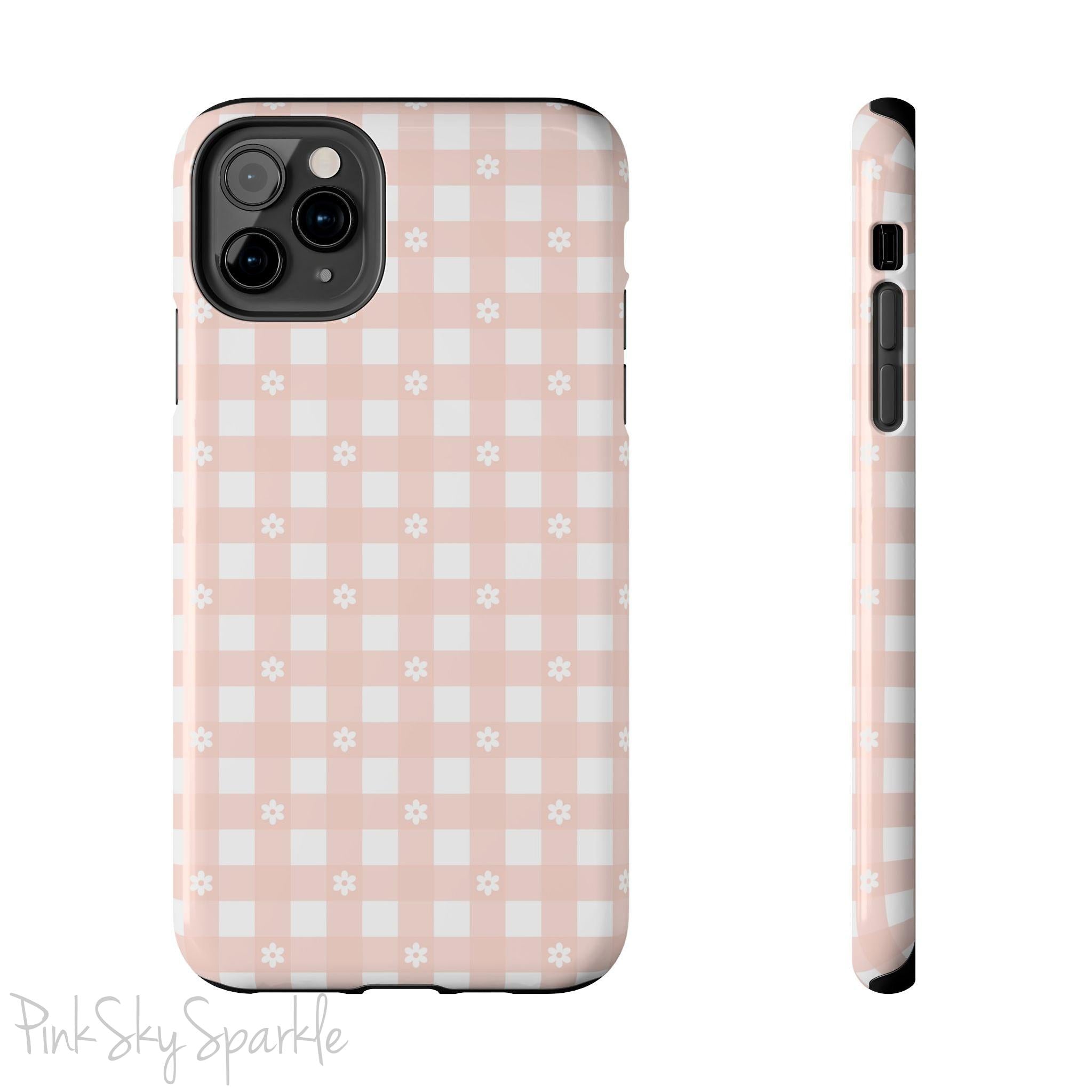 Pink Gingham and Daisy Tough iPhone Case