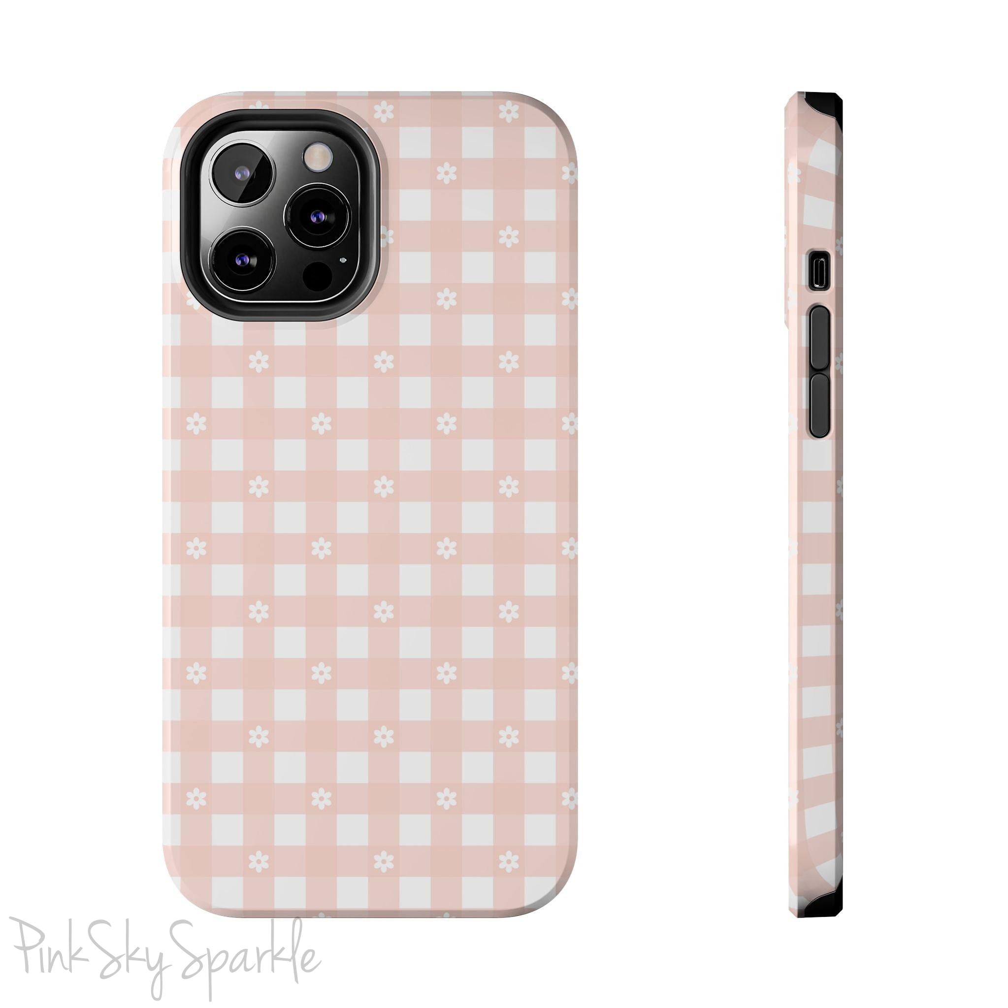 Pink Gingham and Daisy Tough iPhone Case