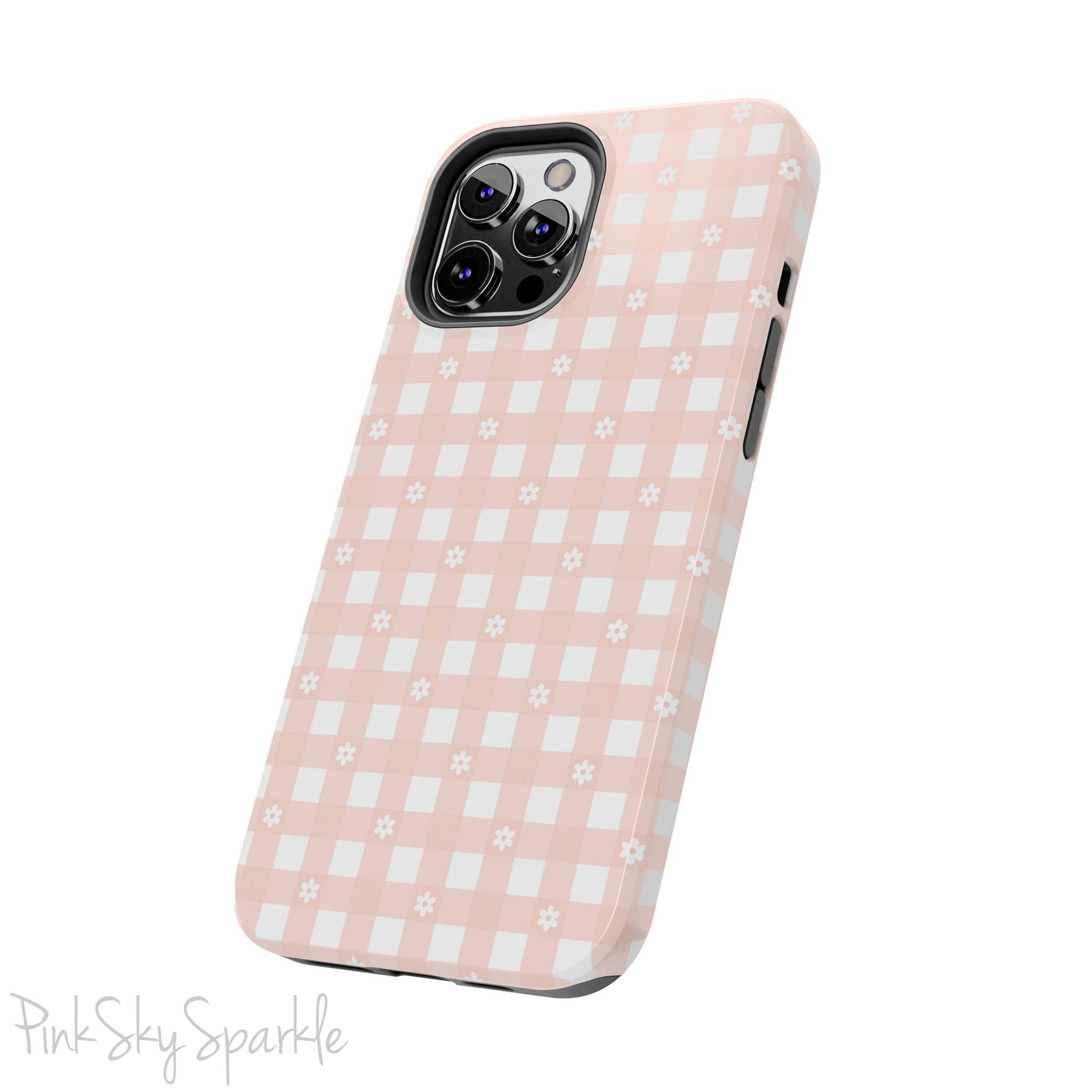 Pink Gingham and Daisy Tough iPhone Case