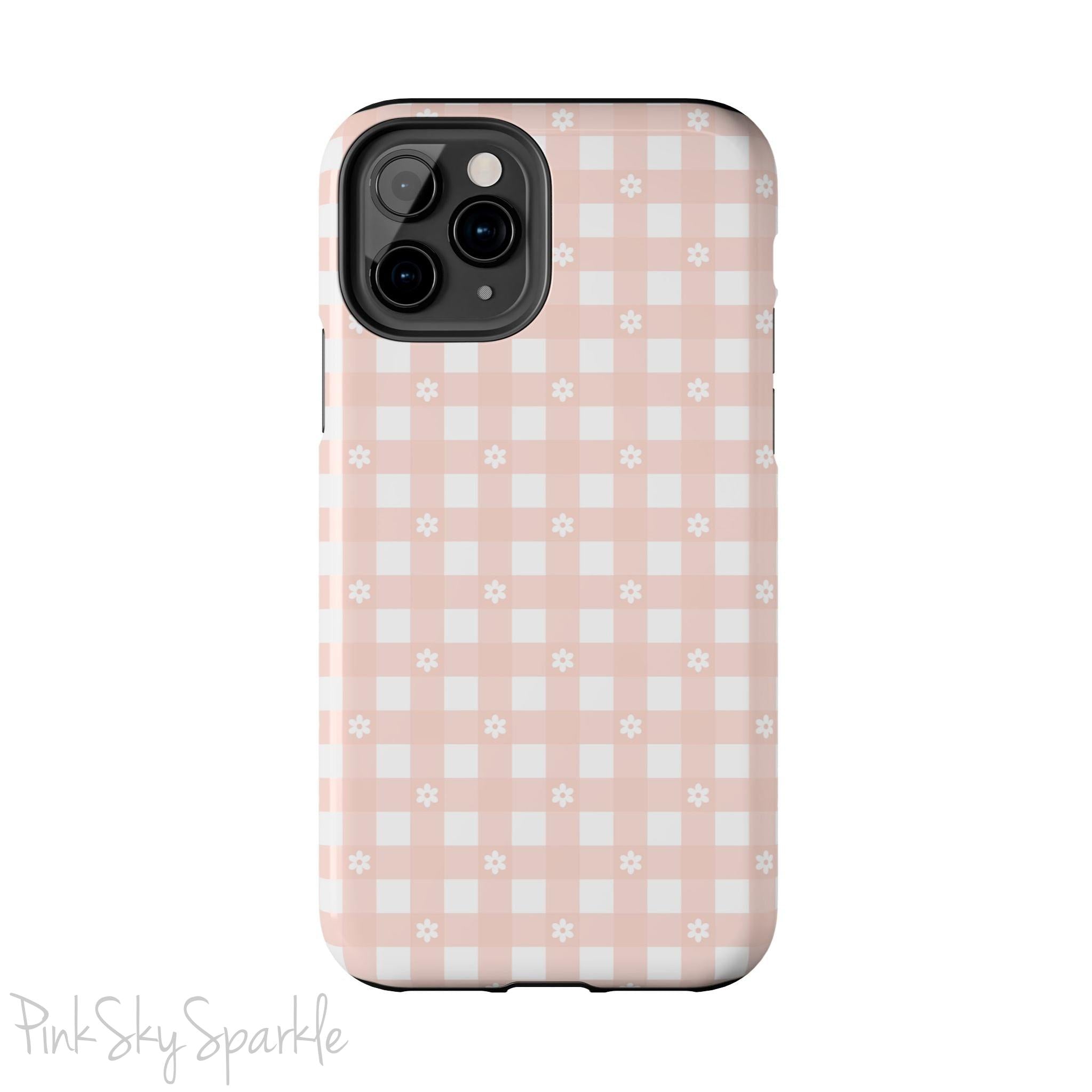 Pink Gingham and Daisy Tough iPhone Case