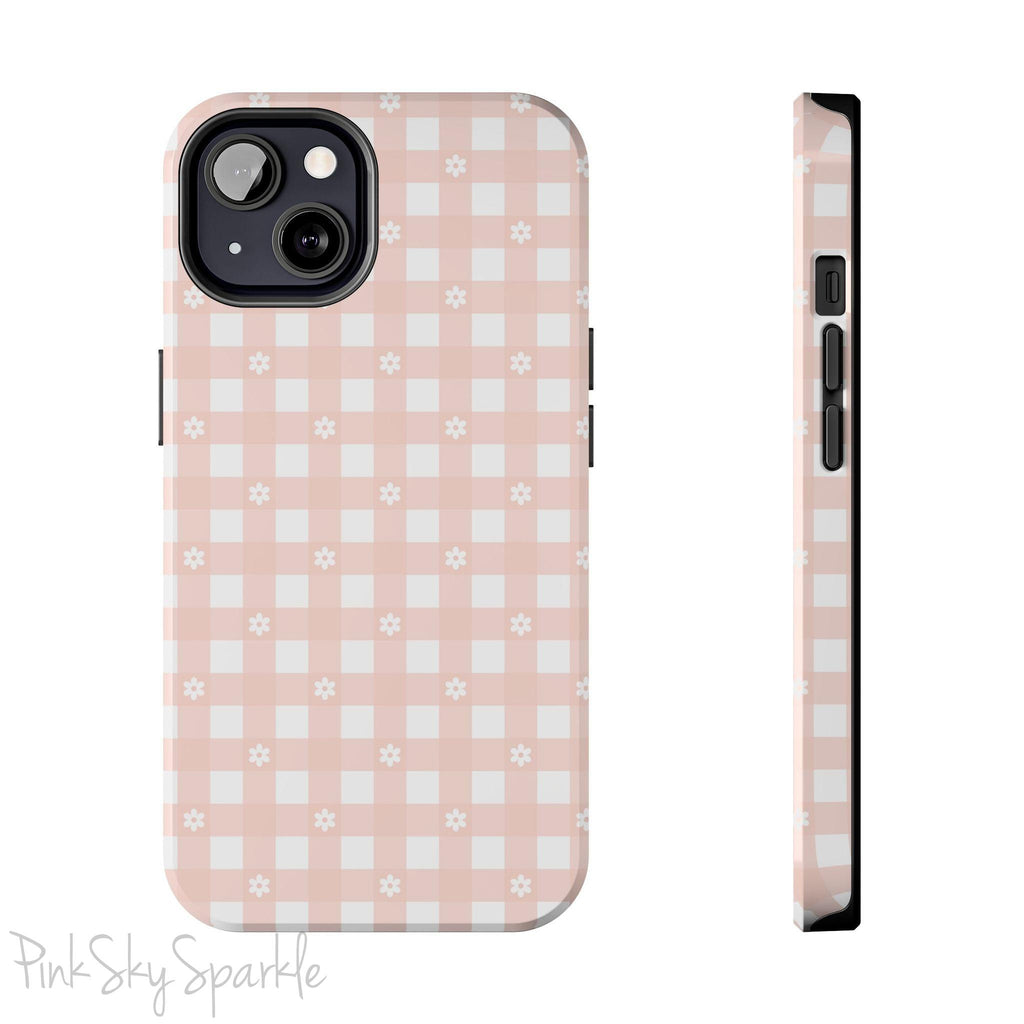 Pink Gingham and Daisy Tough iPhone Case