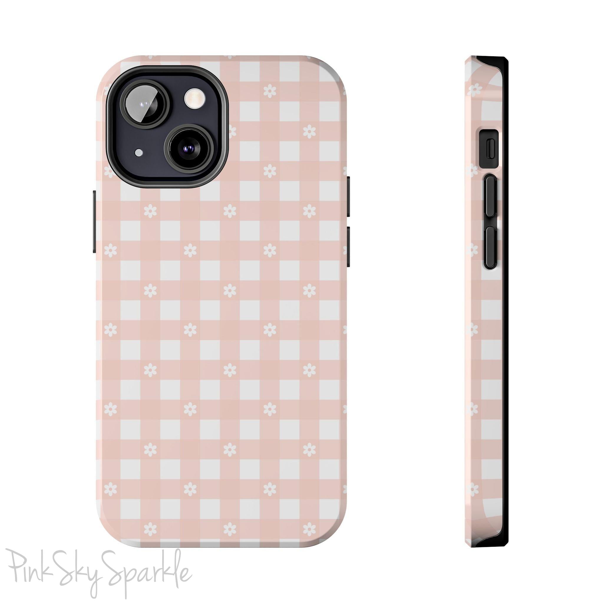 Pink Gingham and Daisy Tough iPhone Case