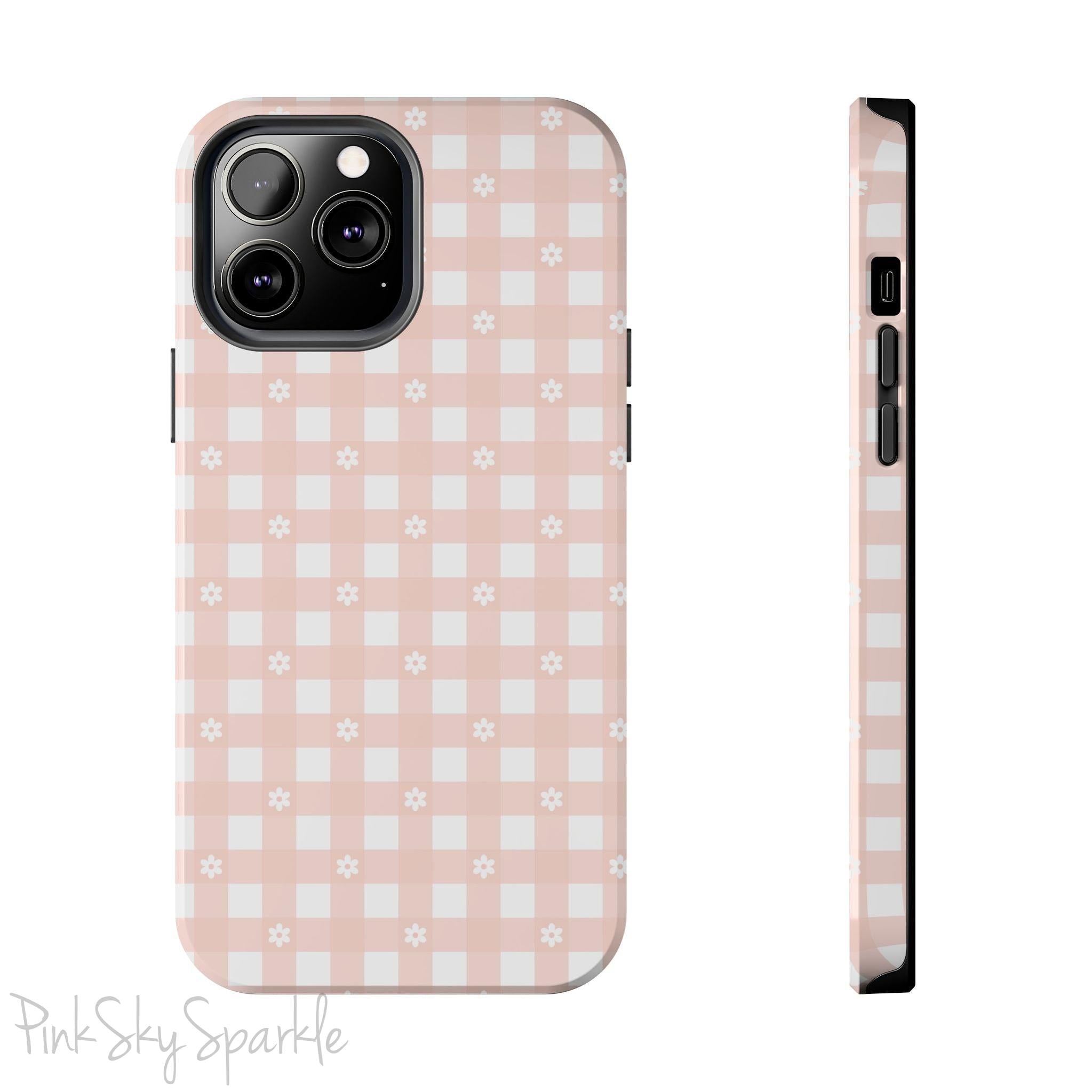 Pink Gingham and Daisy Tough iPhone Case