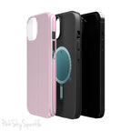 Pink Pinstripe Magnetic iPhone Case with soft pink and white stripes, a sleek and chic design for iPhone models 13, 14, 15, and 16.