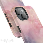 Pink Sky Magic iPhone Case, featuring pink, blue, purple and gold tone clouds.